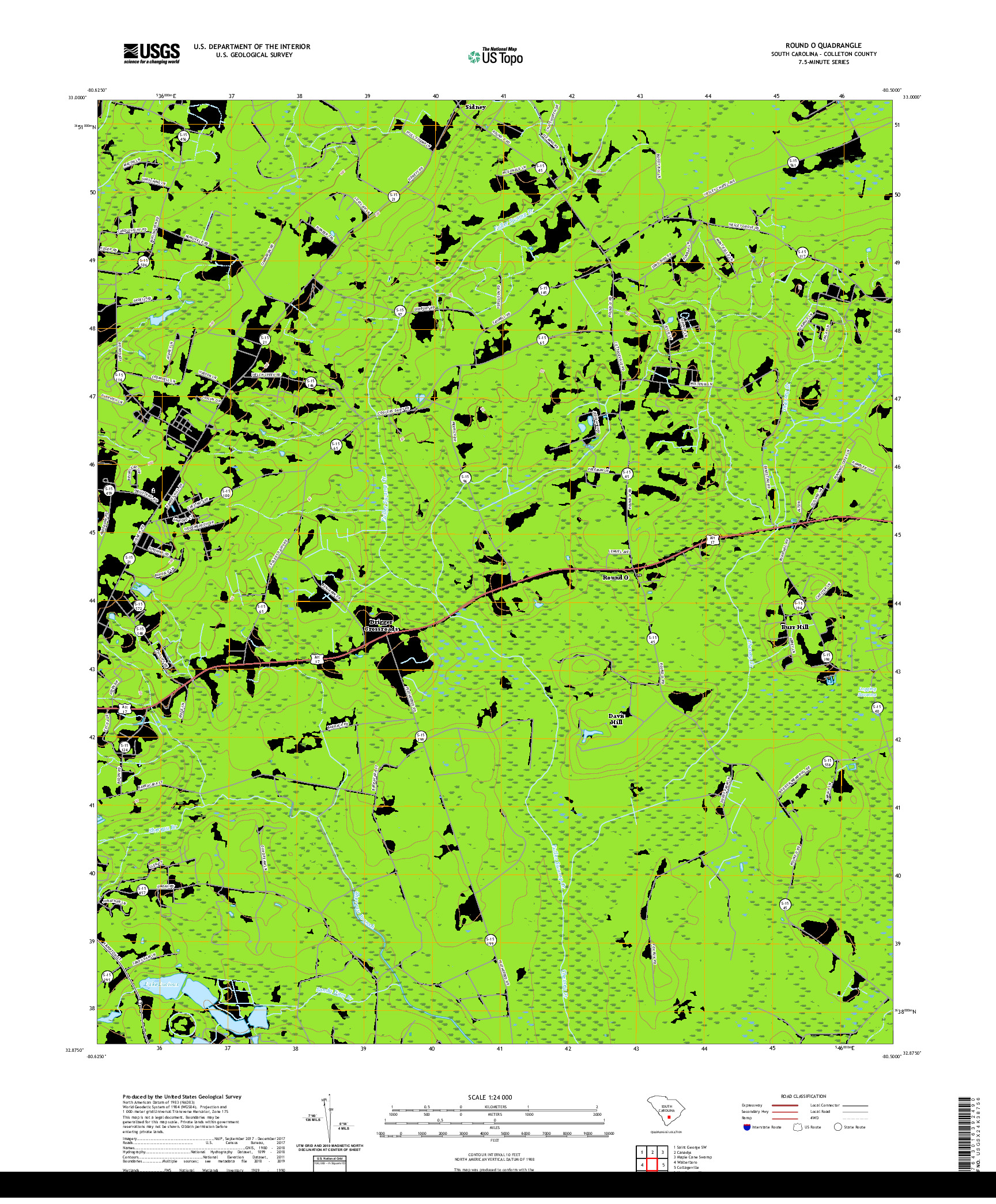 USGS US TOPO 7.5-MINUTE MAP FOR ROUND O, SC 2020