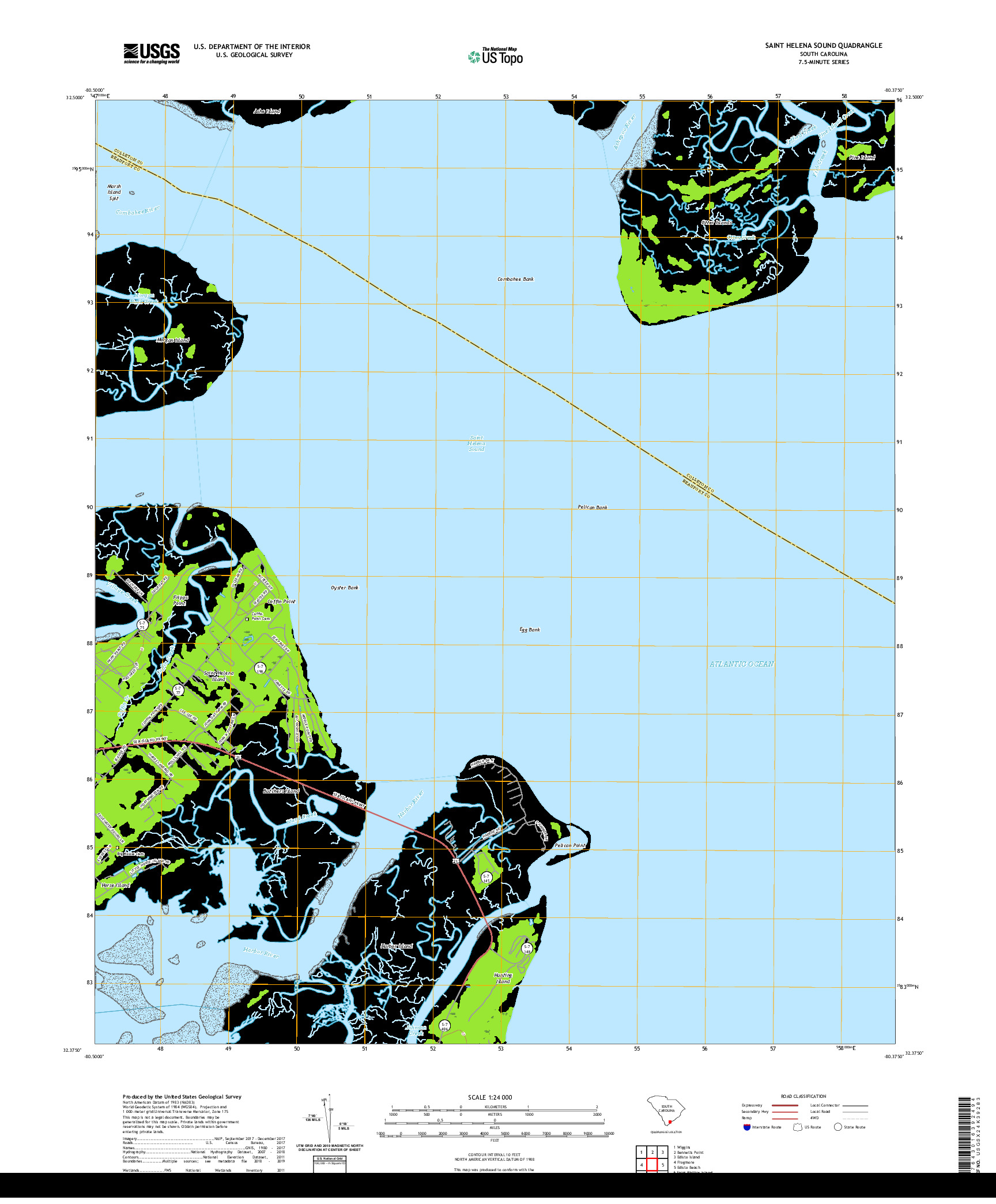 USGS US TOPO 7.5-MINUTE MAP FOR SAINT HELENA SOUND, SC 2020