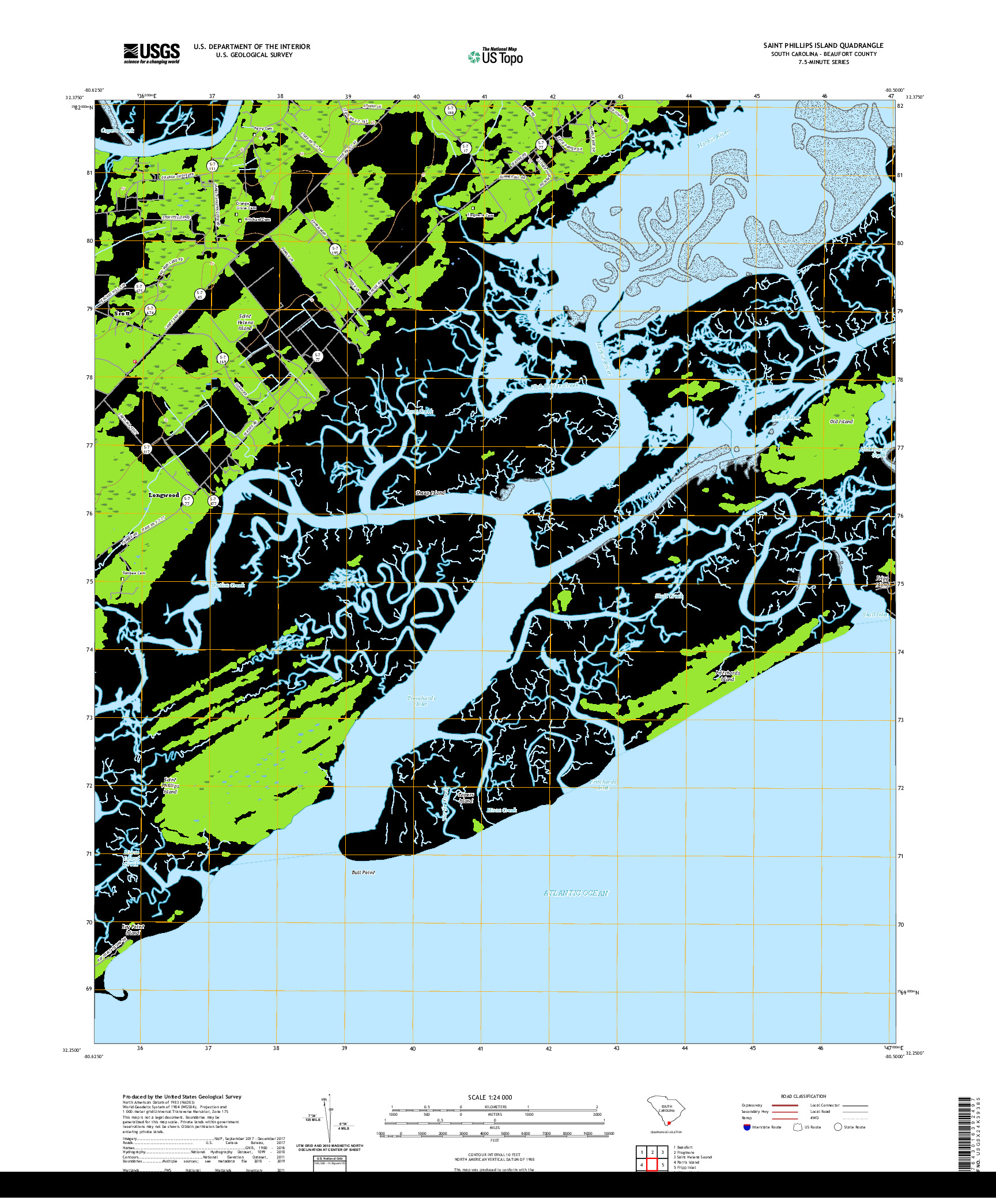 USGS US TOPO 7.5-MINUTE MAP FOR SAINT PHILLIPS ISLAND, SC 2020