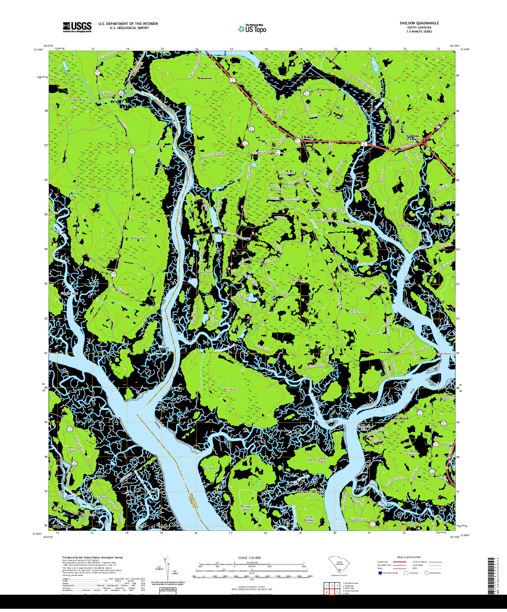 USGS US TOPO 7.5-MINUTE MAP FOR SHELDON, SC 2020