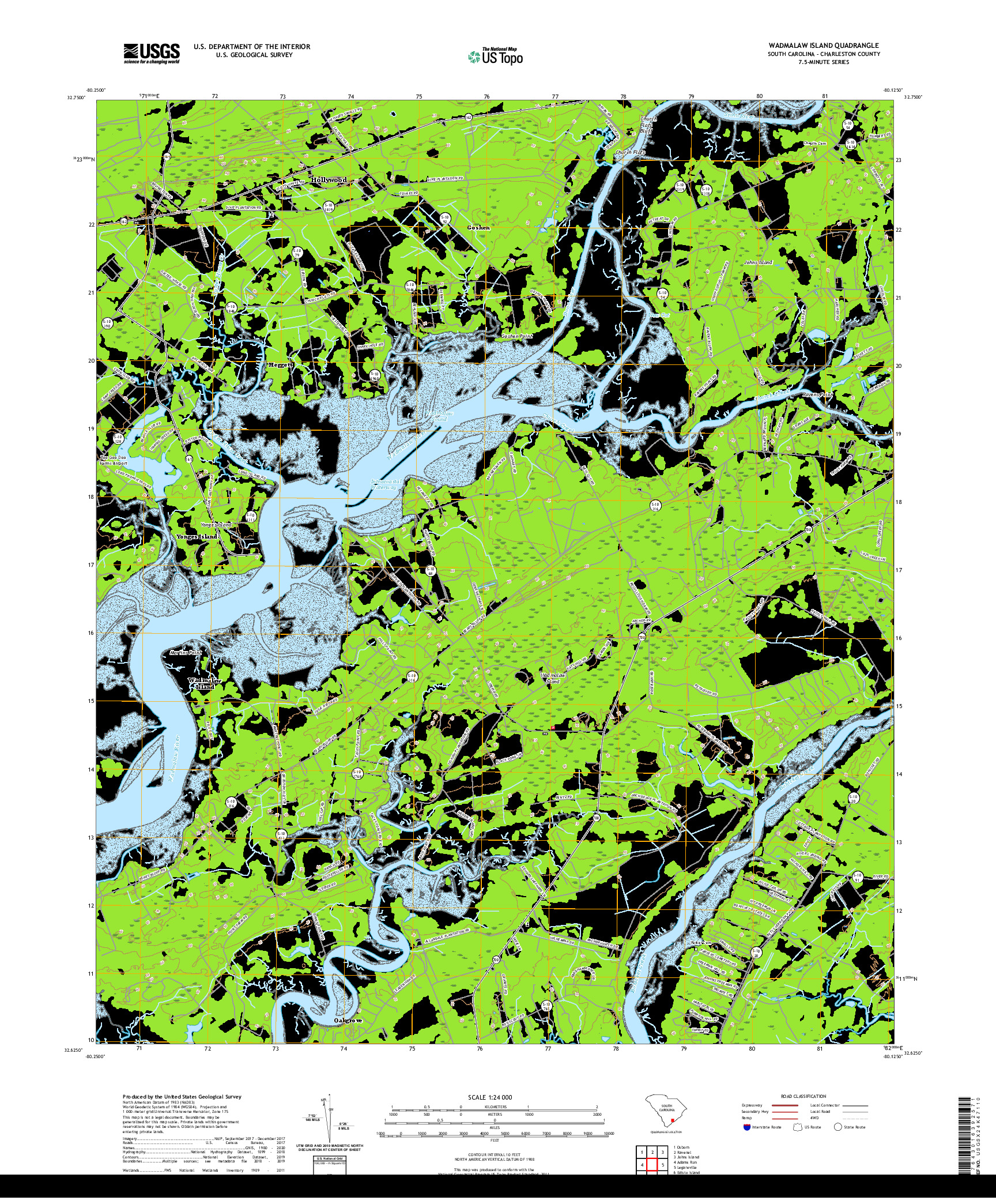 USGS US TOPO 7.5-MINUTE MAP FOR WADMALAW ISLAND, SC 2020