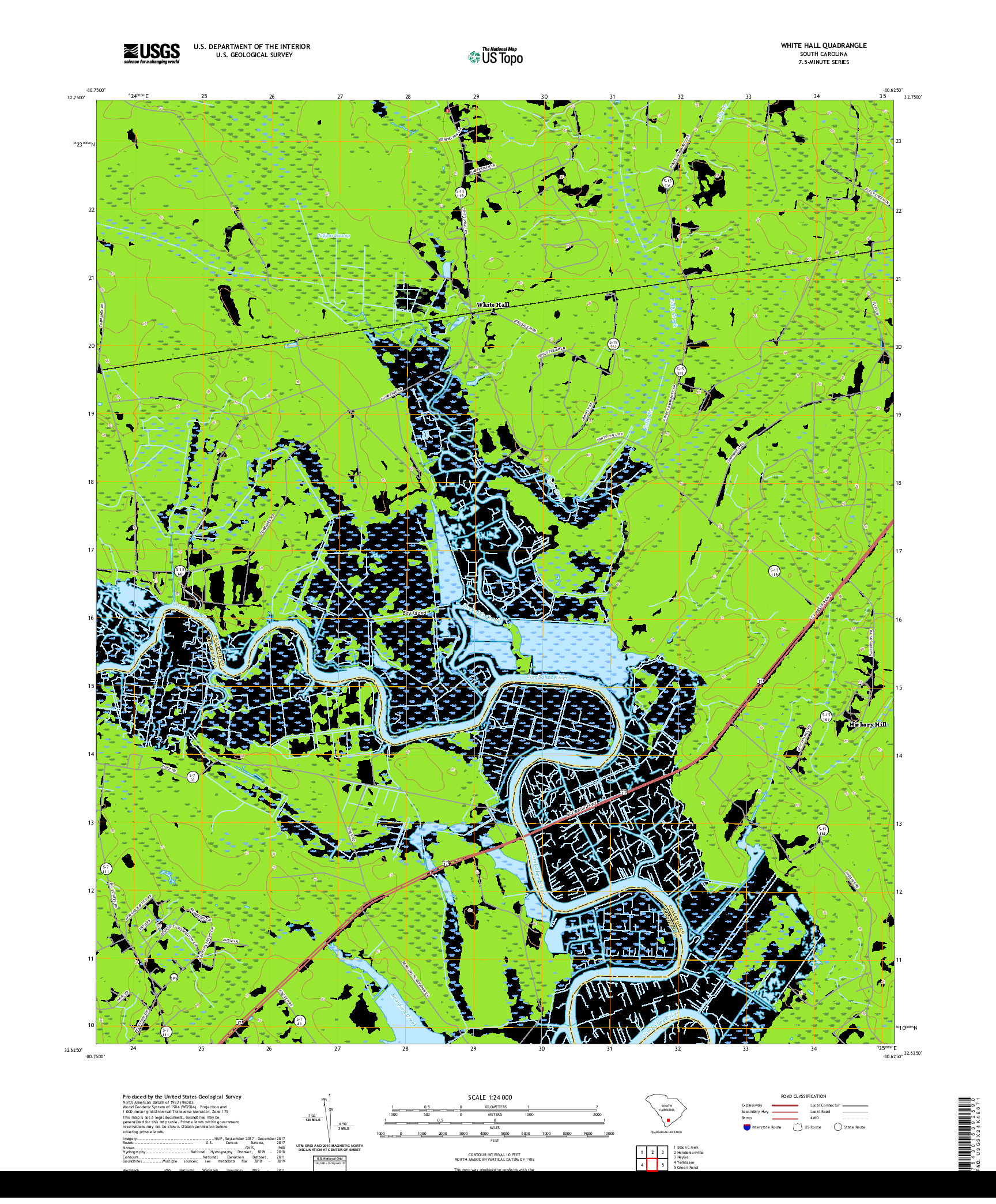 USGS US TOPO 7.5-MINUTE MAP FOR WHITE HALL, SC 2020