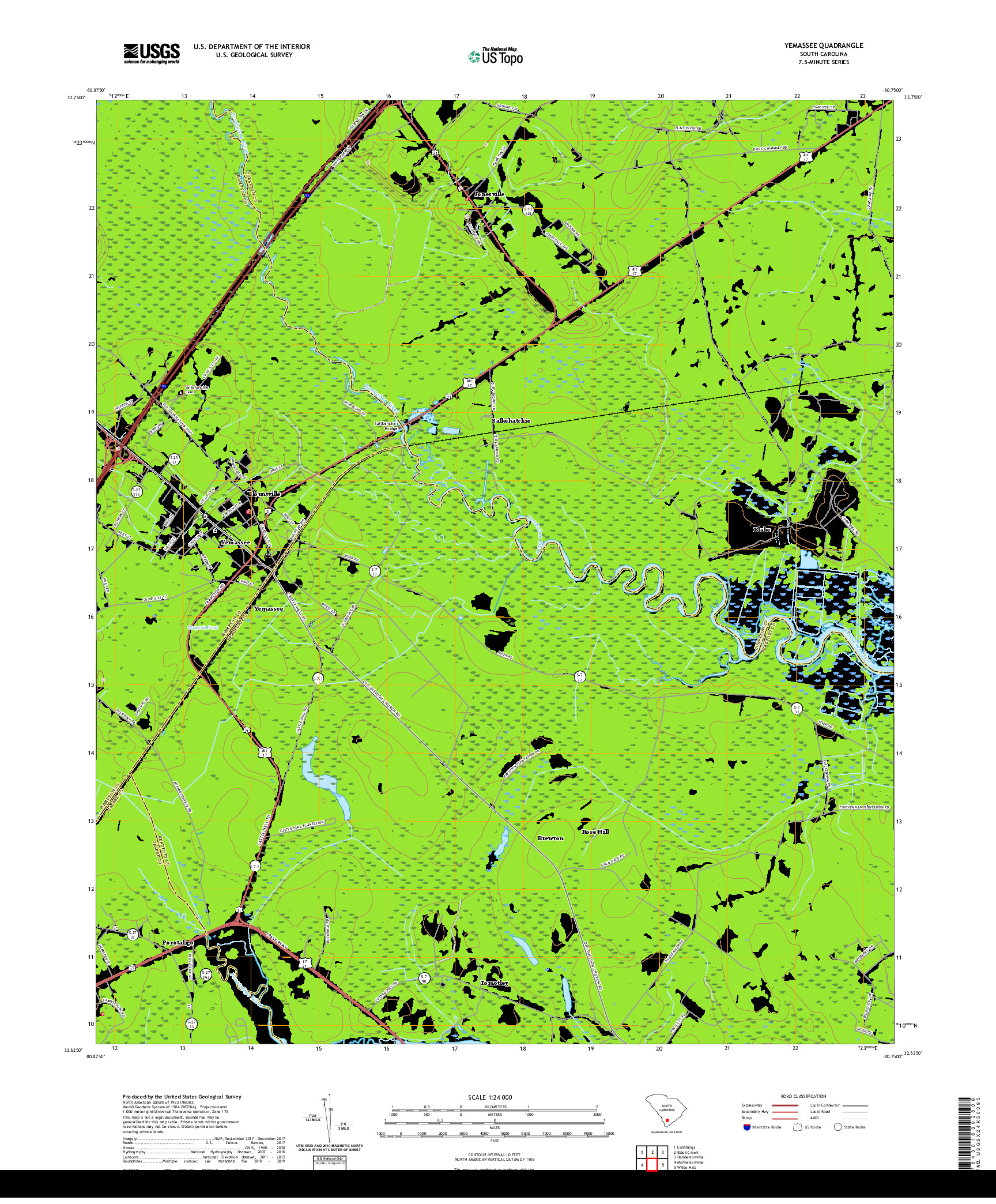 USGS US TOPO 7.5-MINUTE MAP FOR YEMASSEE, SC 2020
