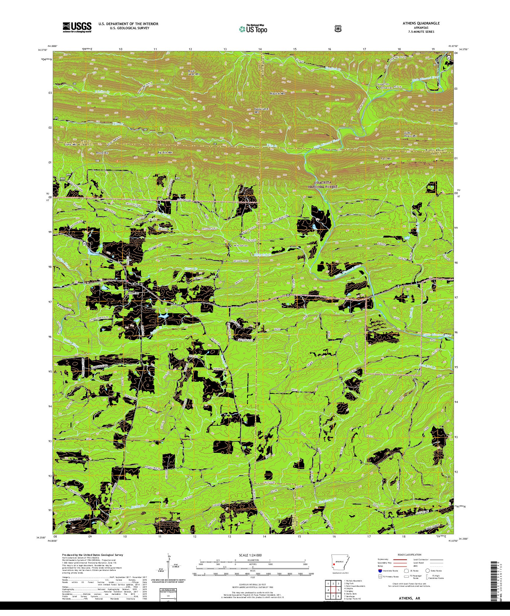 USGS US TOPO 7.5-MINUTE MAP FOR ATHENS, AR 2020