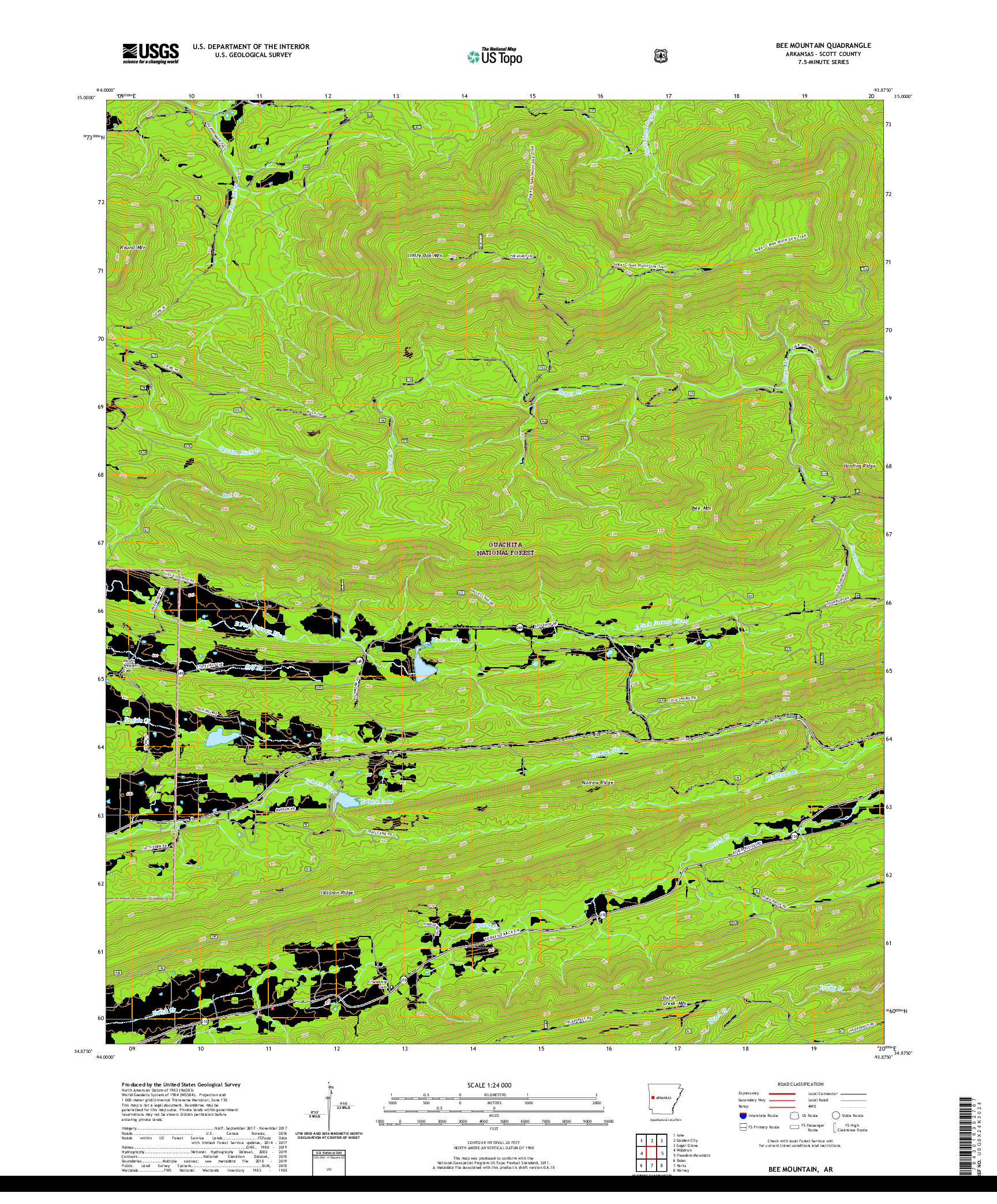 USGS US TOPO 7.5-MINUTE MAP FOR BEE MOUNTAIN, AR 2020