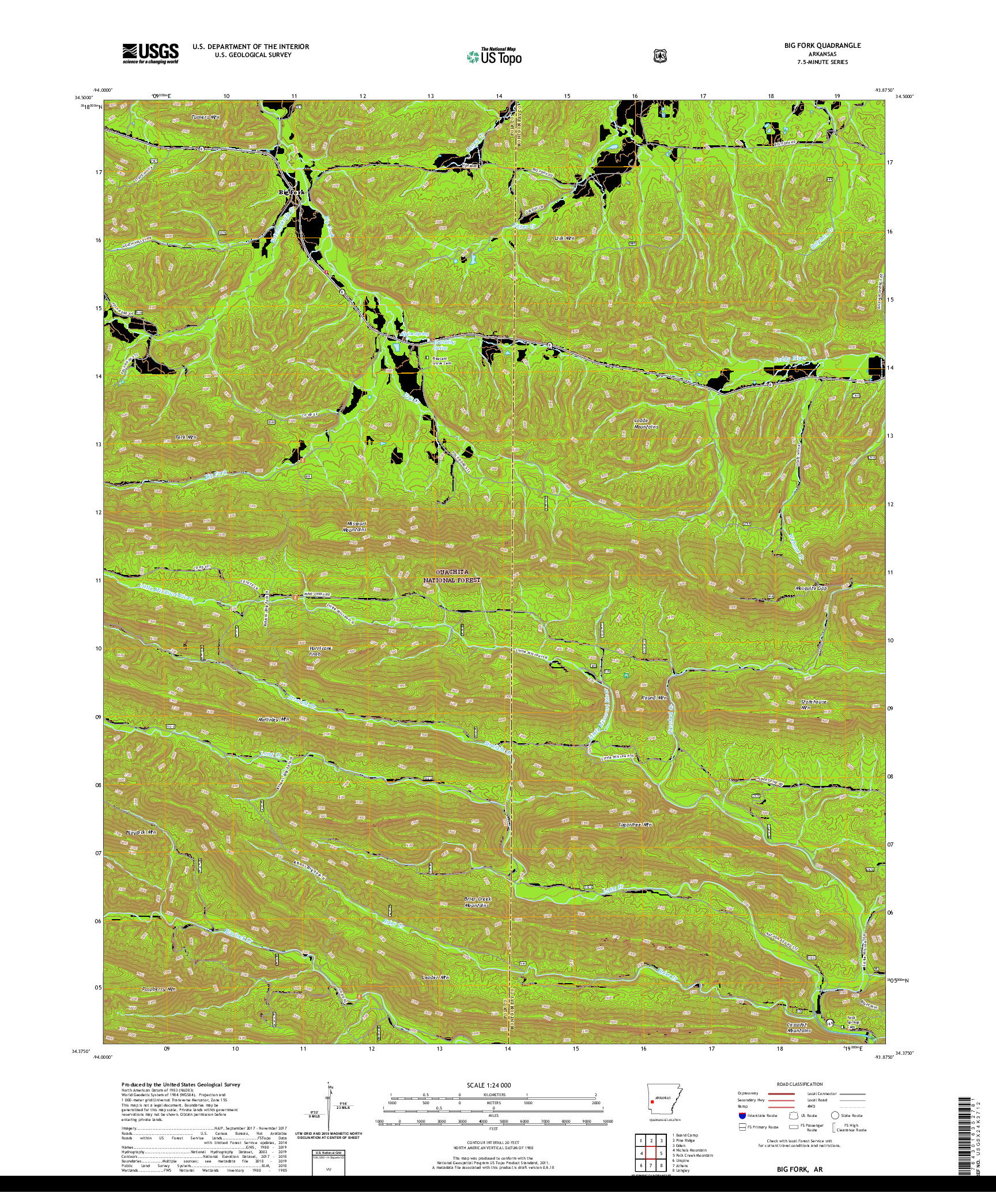 USGS US TOPO 7.5-MINUTE MAP FOR BIG FORK, AR 2020