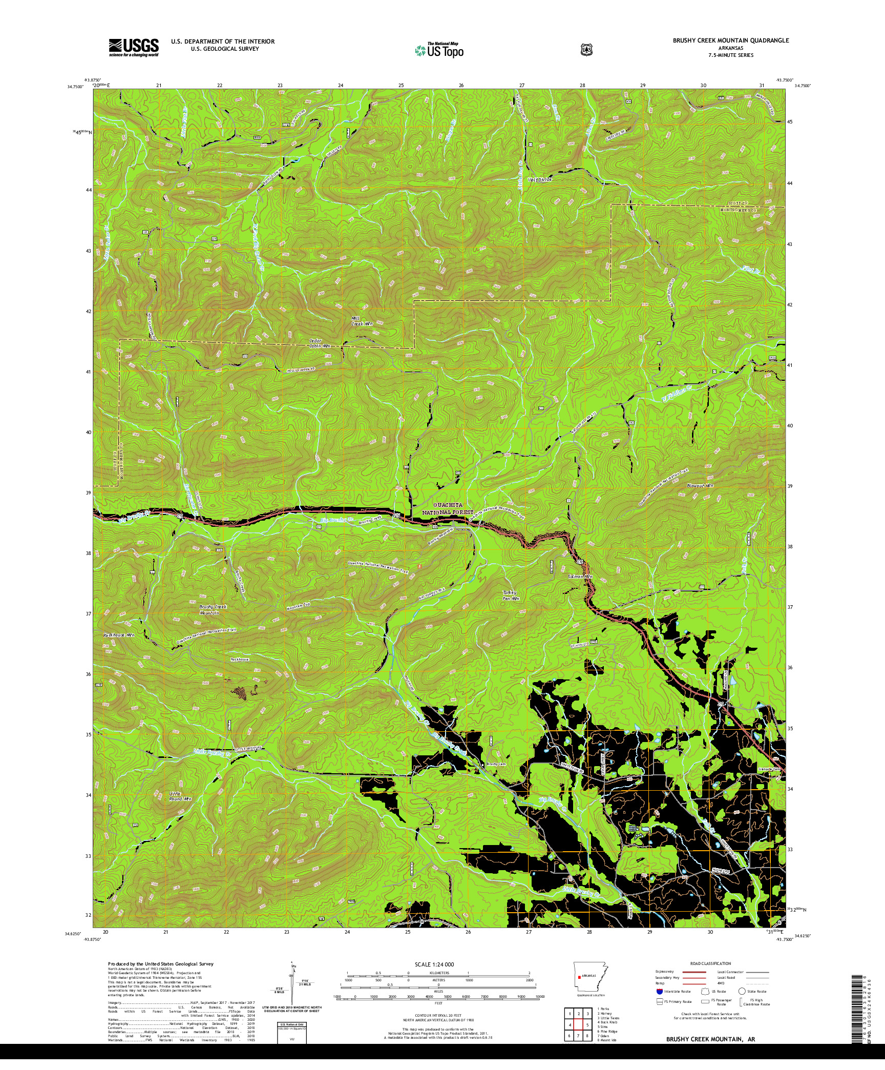 USGS US TOPO 7.5-MINUTE MAP FOR BRUSHY CREEK MOUNTAIN, AR 2020