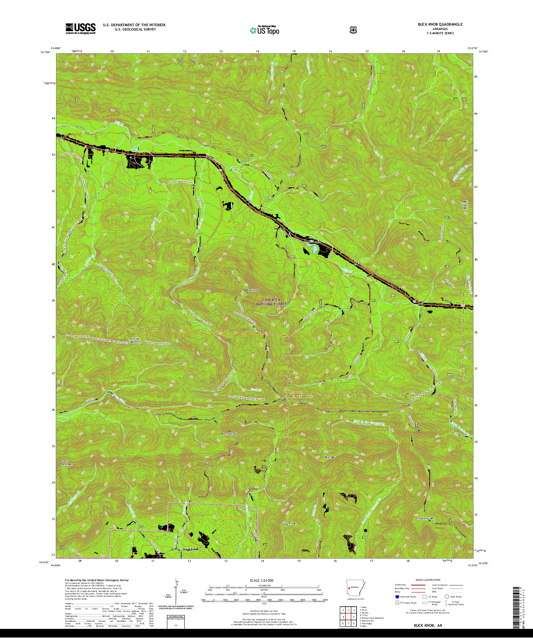 USGS US TOPO 7.5-MINUTE MAP FOR BUCK KNOB, AR 2020
