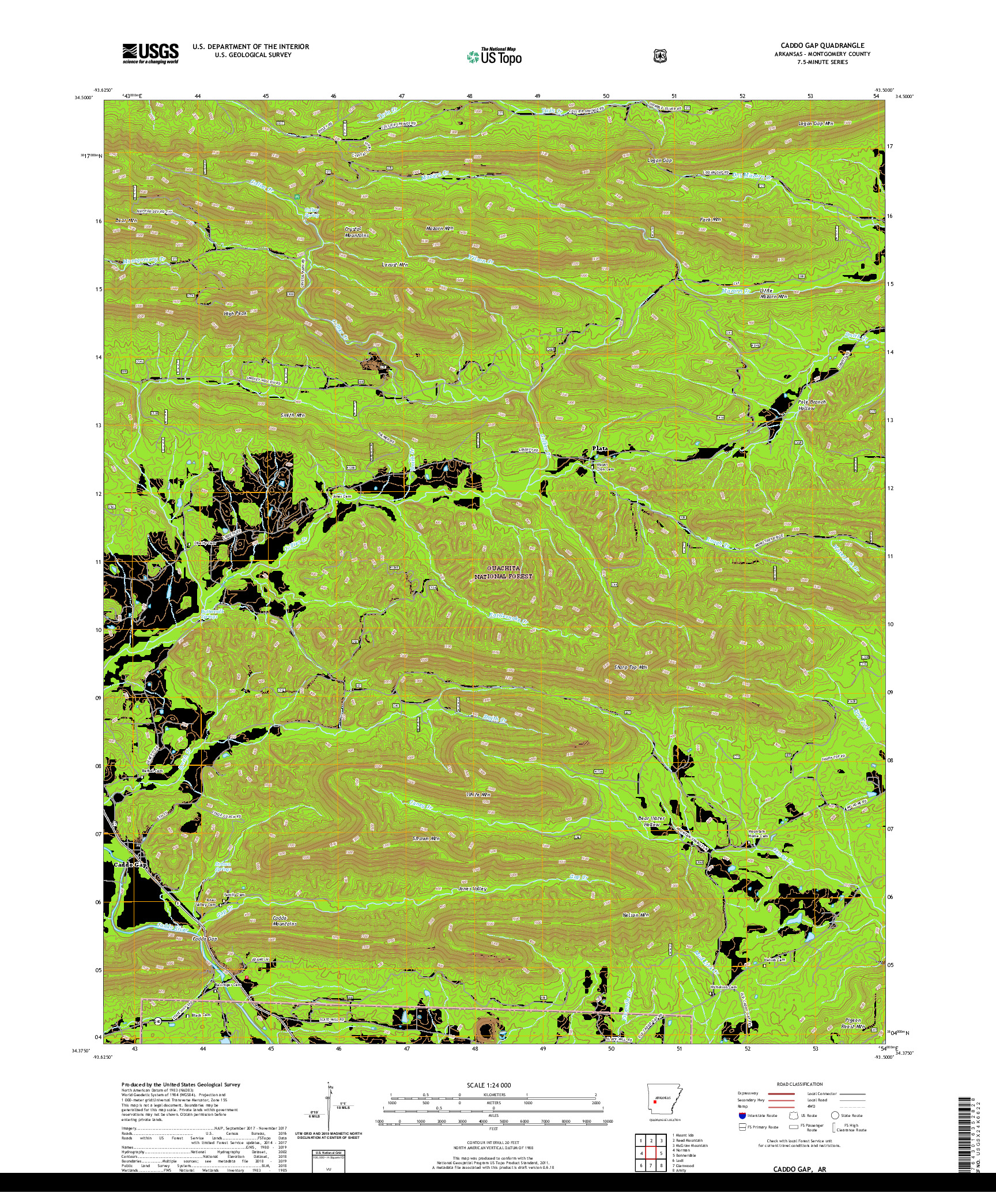 USGS US TOPO 7.5-MINUTE MAP FOR CADDO GAP, AR 2020