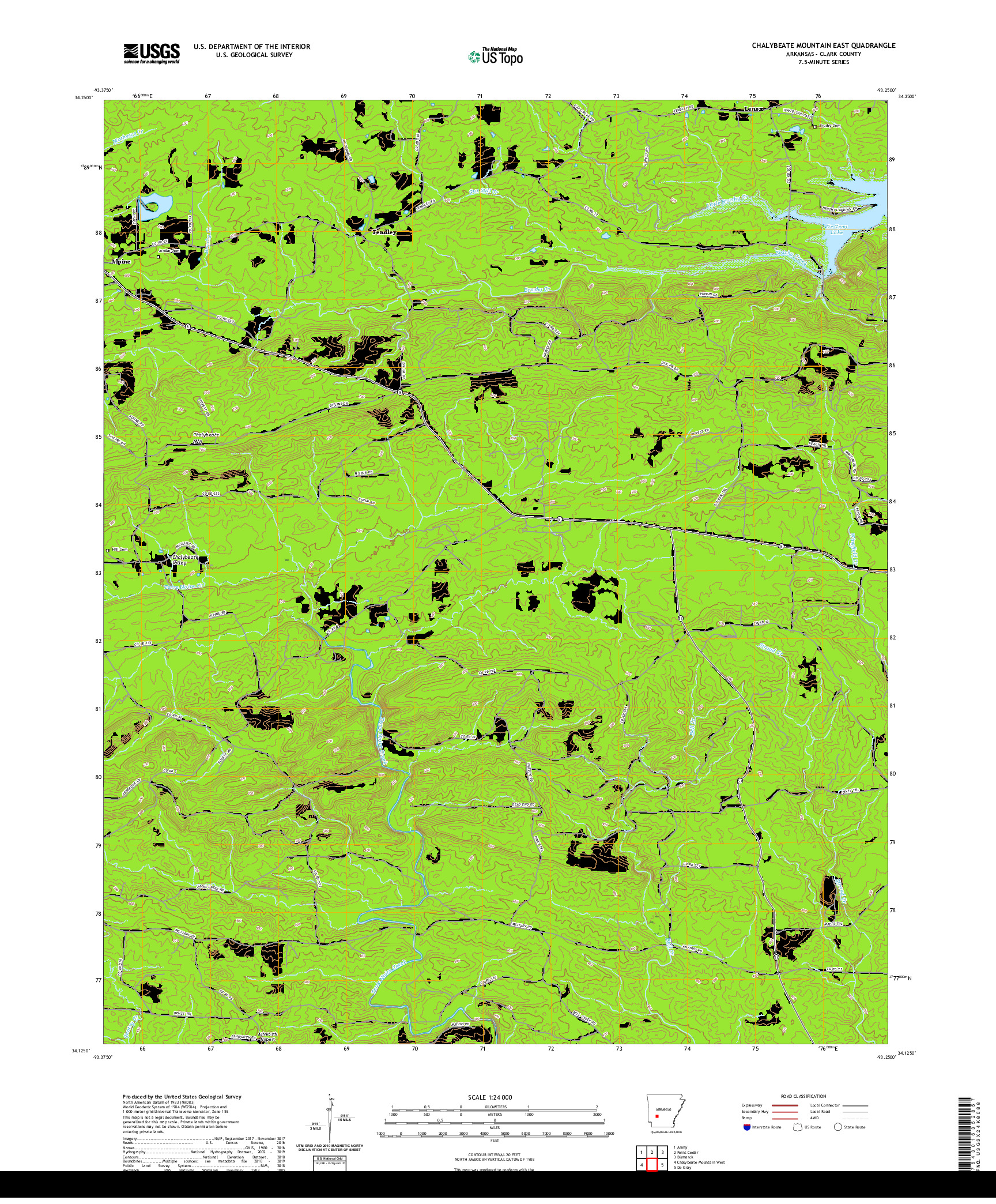 USGS US TOPO 7.5-MINUTE MAP FOR CHALYBEATE MOUNTAIN EAST, AR 2020