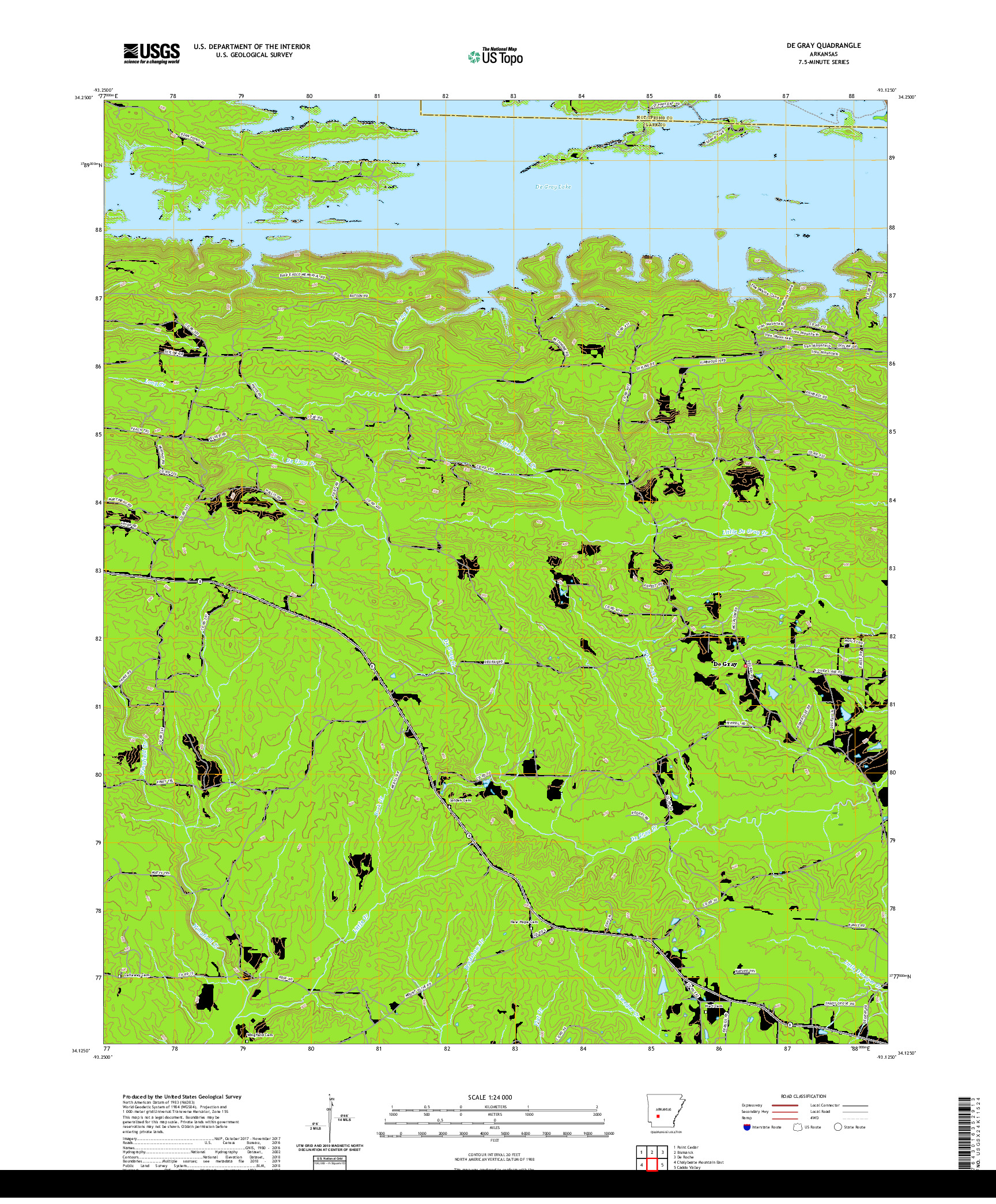 USGS US TOPO 7.5-MINUTE MAP FOR DE GRAY, AR 2020