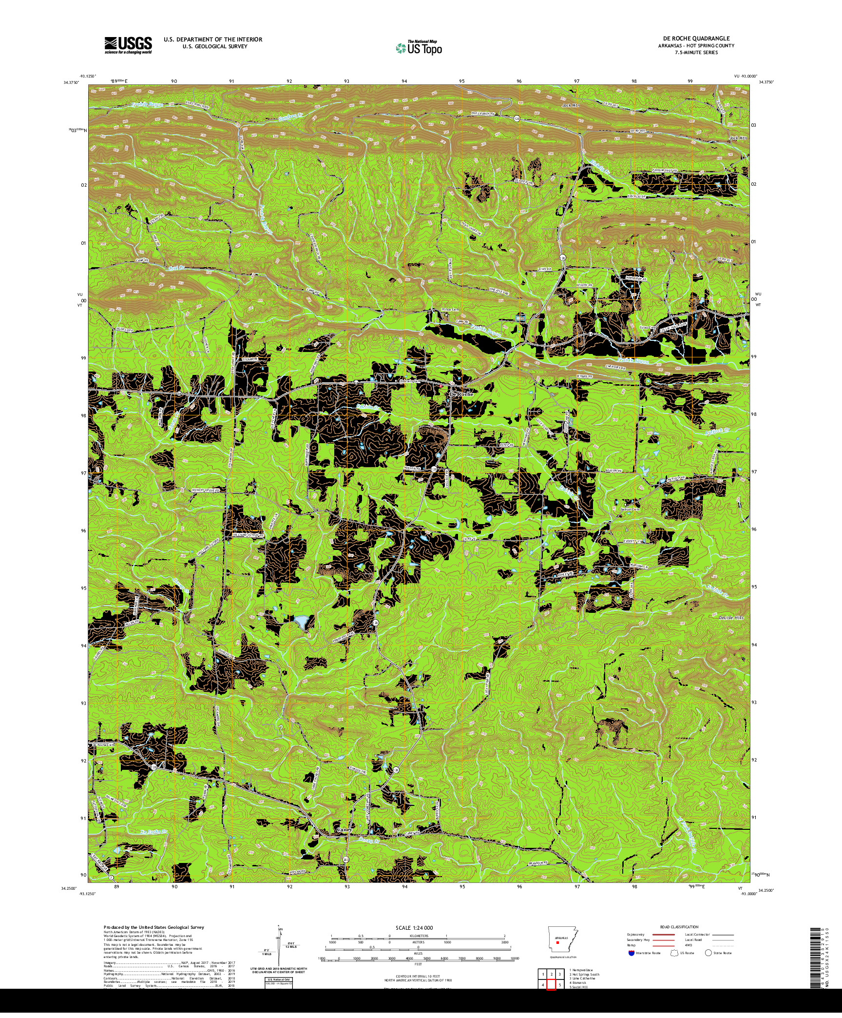 USGS US TOPO 7.5-MINUTE MAP FOR DE ROCHE, AR 2020