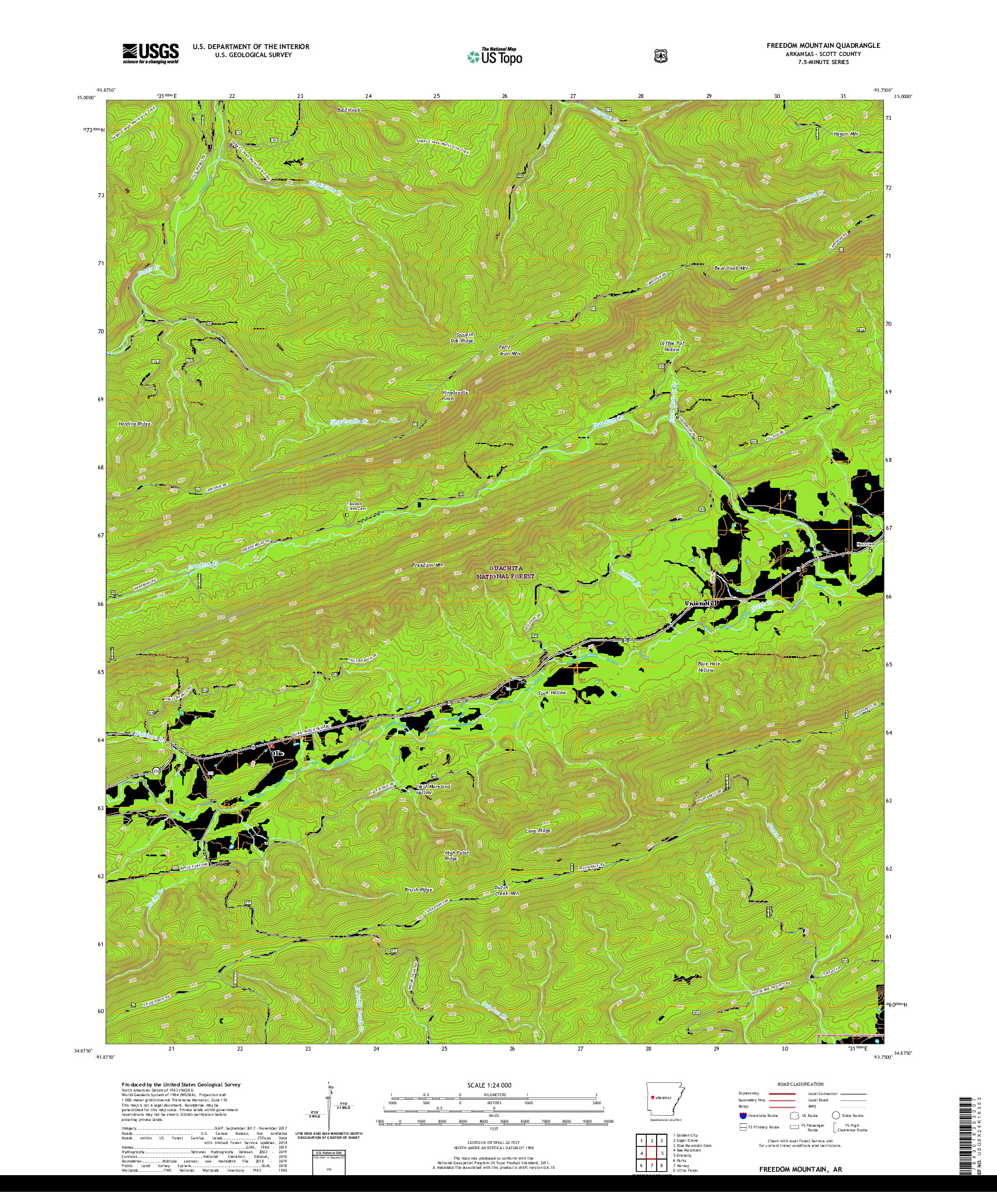 USGS US TOPO 7.5-MINUTE MAP FOR FREEDOM MOUNTAIN, AR 2020