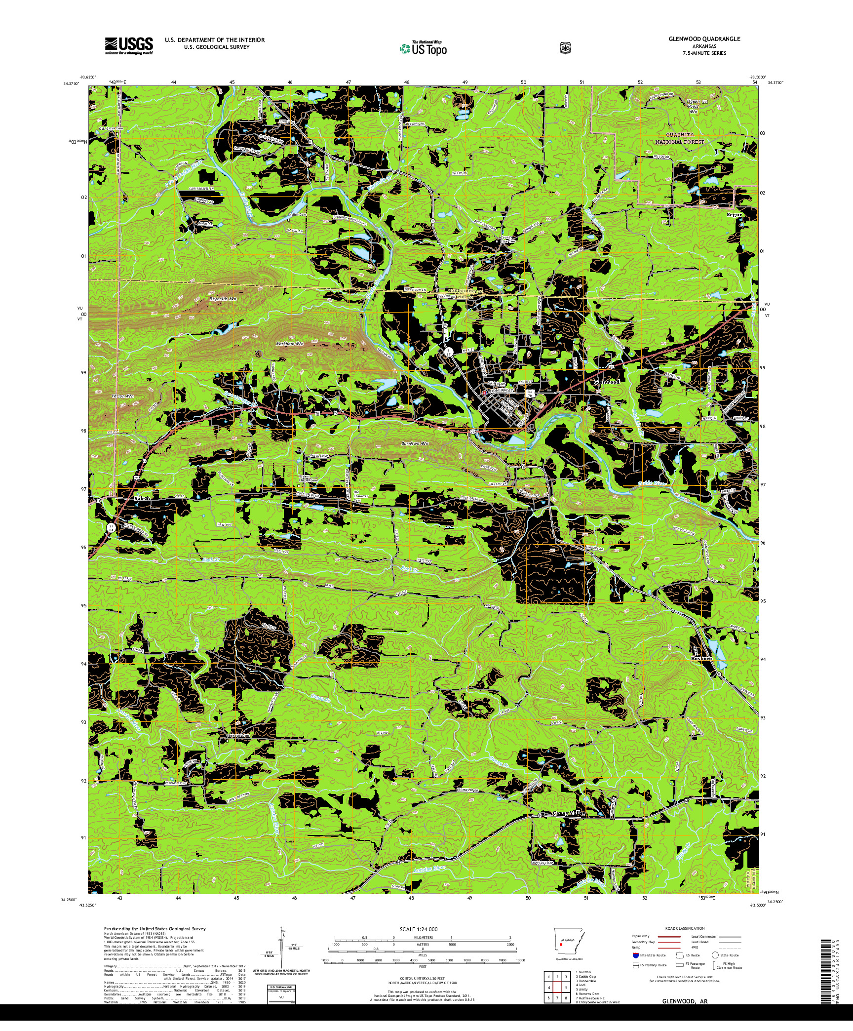USGS US TOPO 7.5-MINUTE MAP FOR GLENWOOD, AR 2020