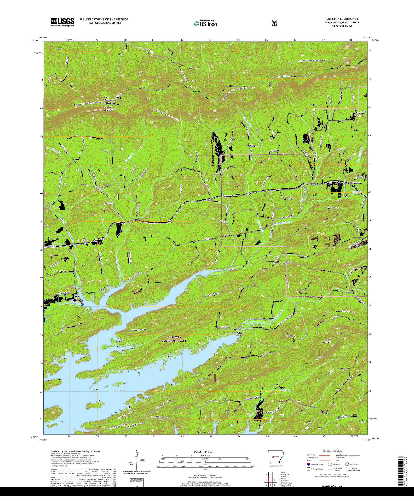 USGS US TOPO 7.5-MINUTE MAP FOR HAMILTON, AR 2020
