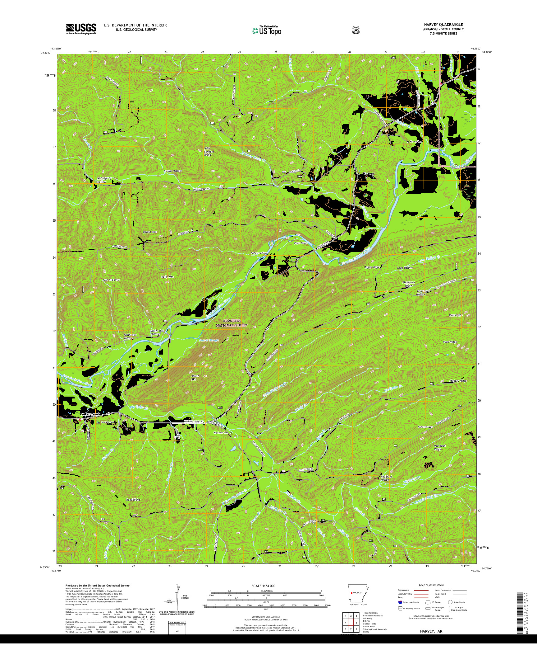 USGS US TOPO 7.5-MINUTE MAP FOR HARVEY, AR 2020