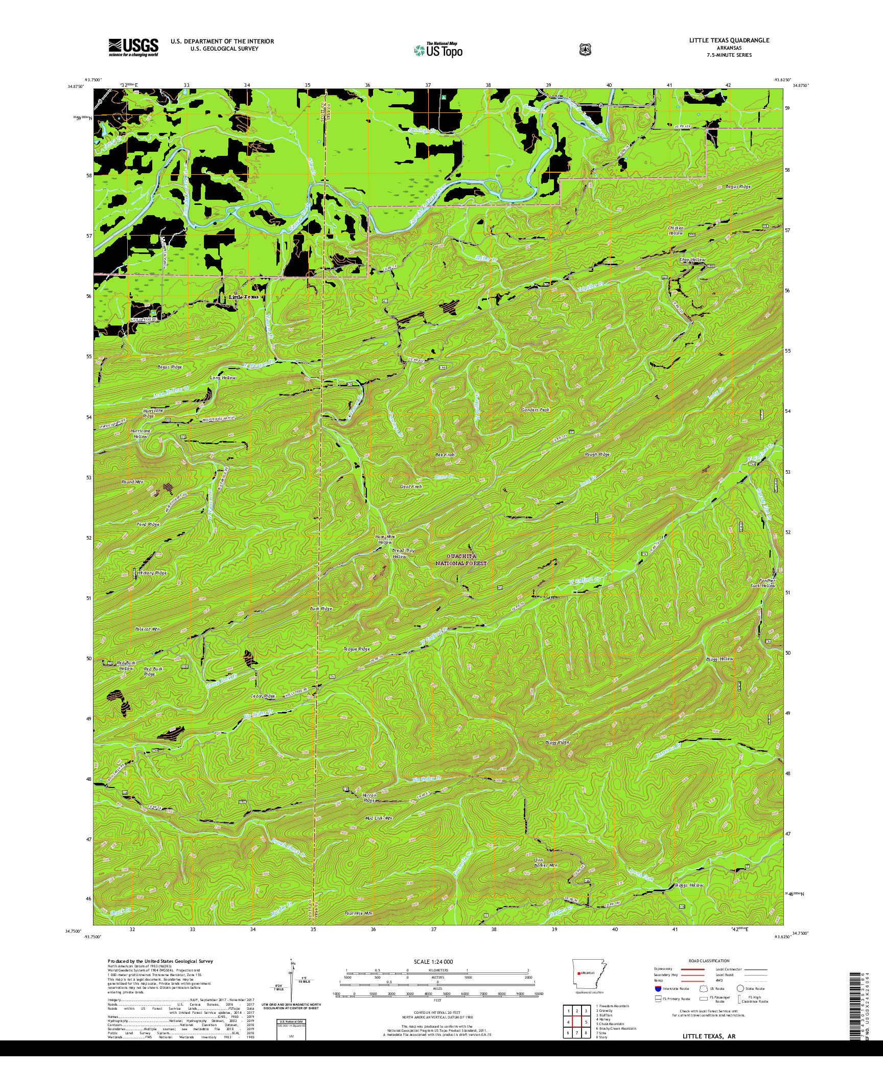 USGS US TOPO 7.5-MINUTE MAP FOR LITTLE TEXAS, AR 2020