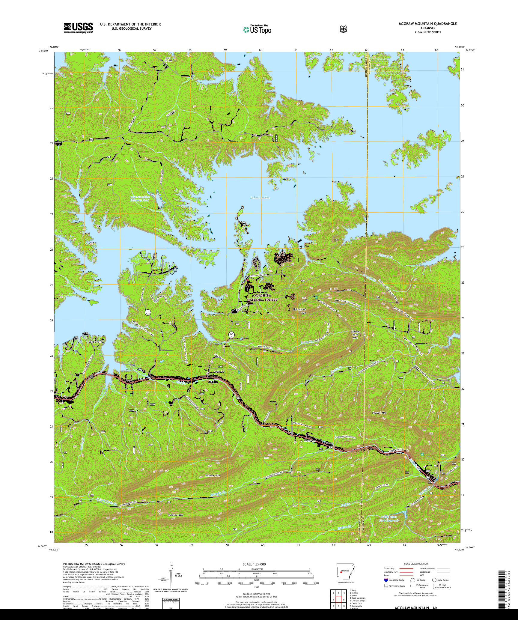 USGS US TOPO 7.5-MINUTE MAP FOR MCGRAW MOUNTAIN, AR 2020