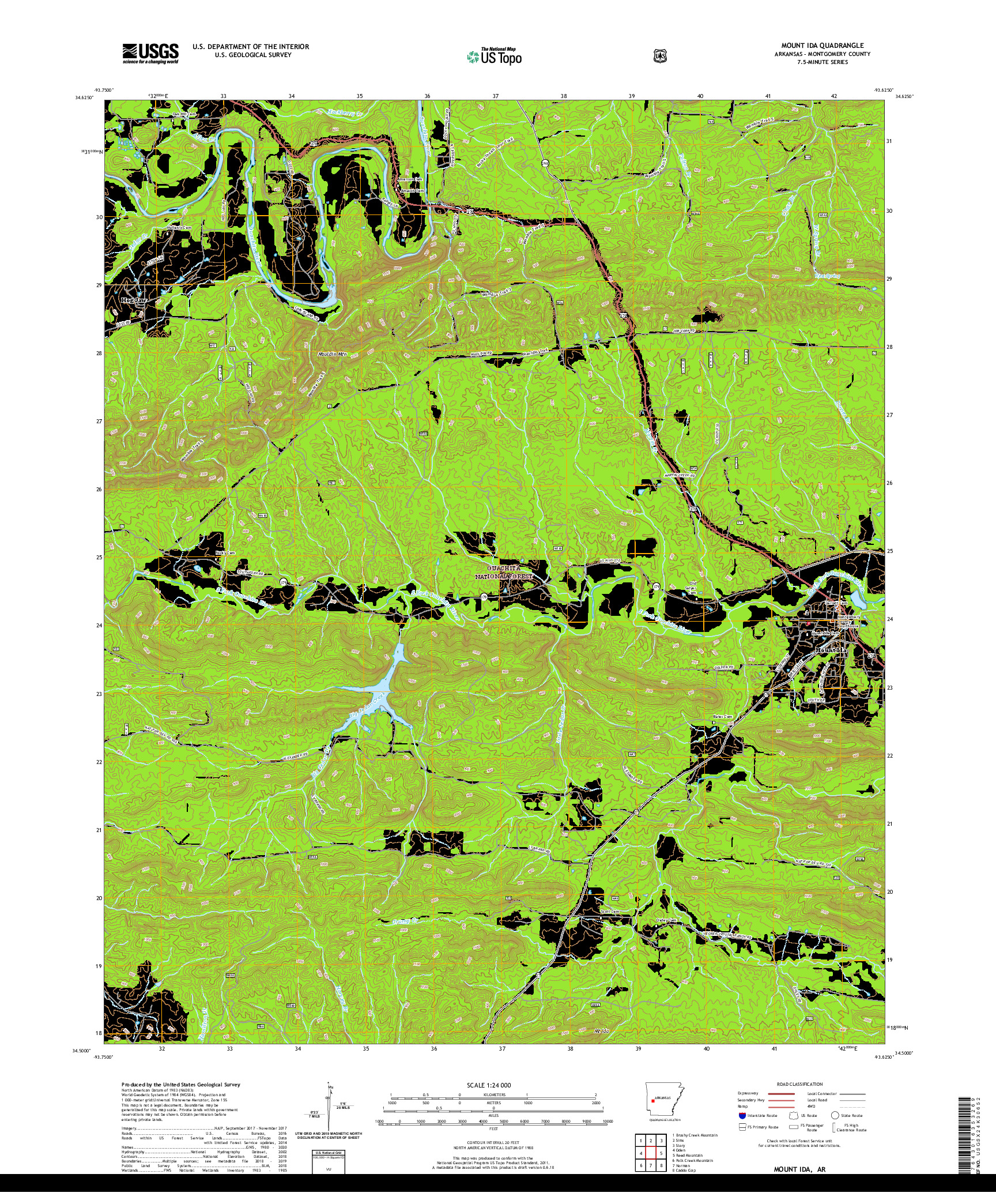 USGS US TOPO 7.5-MINUTE MAP FOR MOUNT IDA, AR 2020