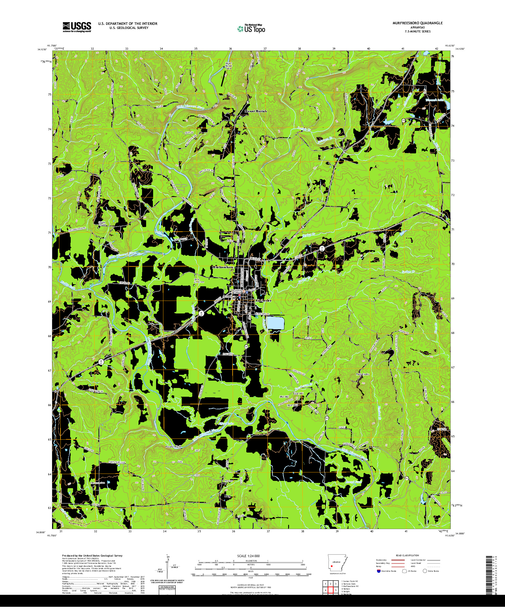 USGS US TOPO 7.5-MINUTE MAP FOR MURFREESBORO, AR 2020