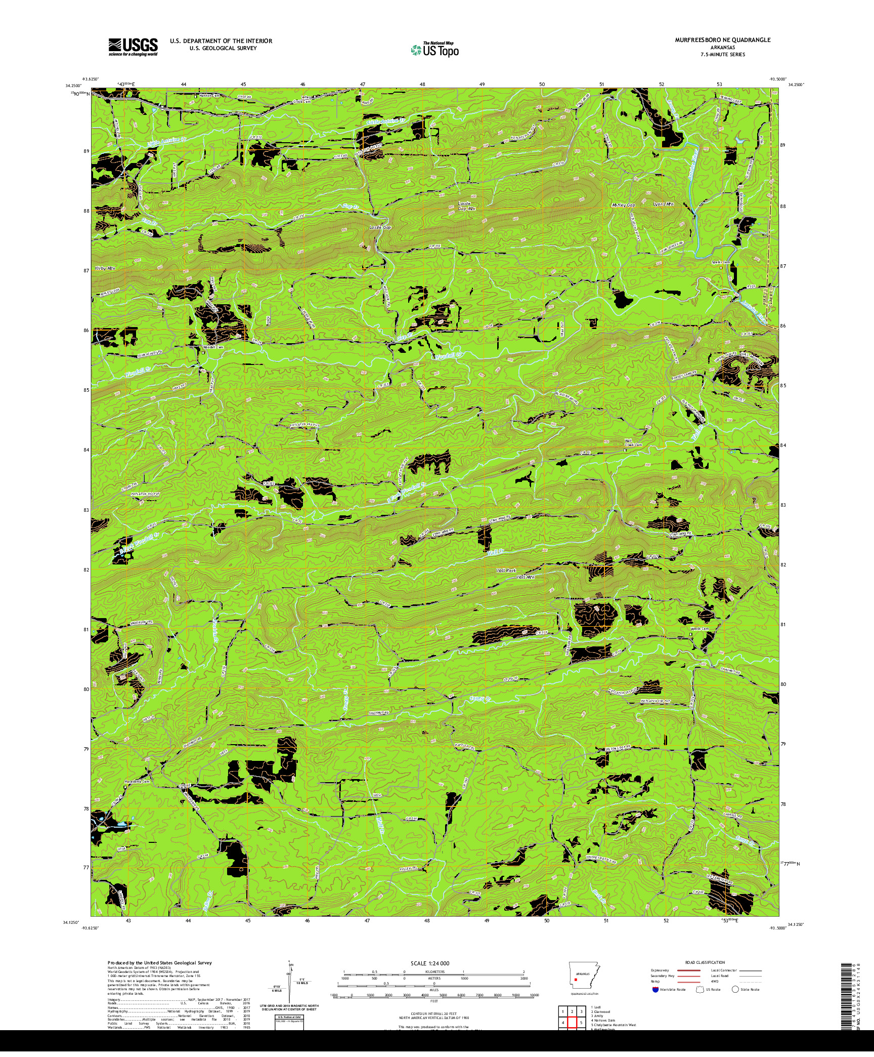 USGS US TOPO 7.5-MINUTE MAP FOR MURFREESBORO NE, AR 2020