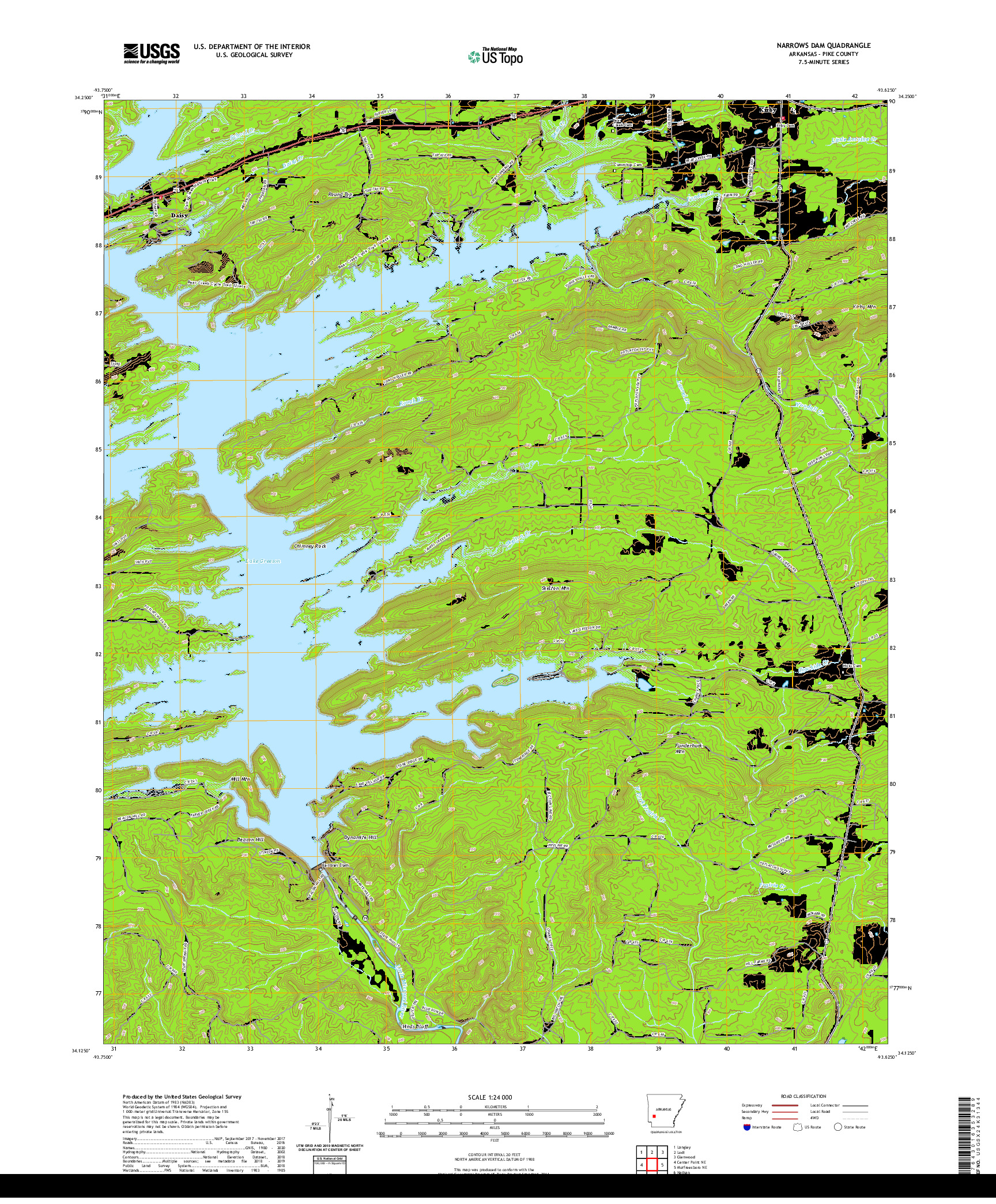 USGS US TOPO 7.5-MINUTE MAP FOR NARROWS DAM, AR 2020