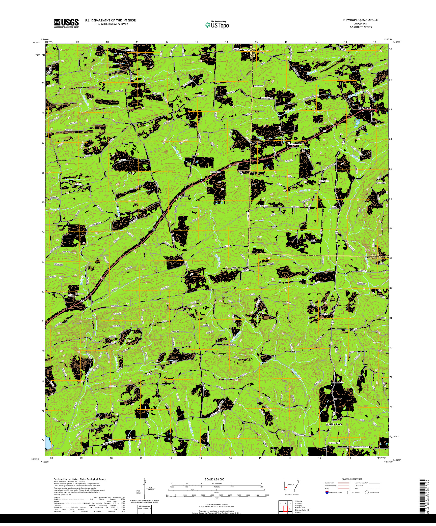 USGS US TOPO 7.5-MINUTE MAP FOR NEWHOPE, AR 2020