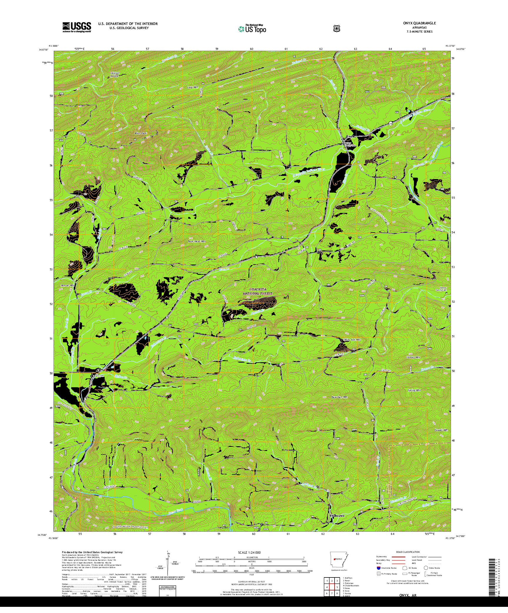 USGS US TOPO 7.5-MINUTE MAP FOR ONYX, AR 2020