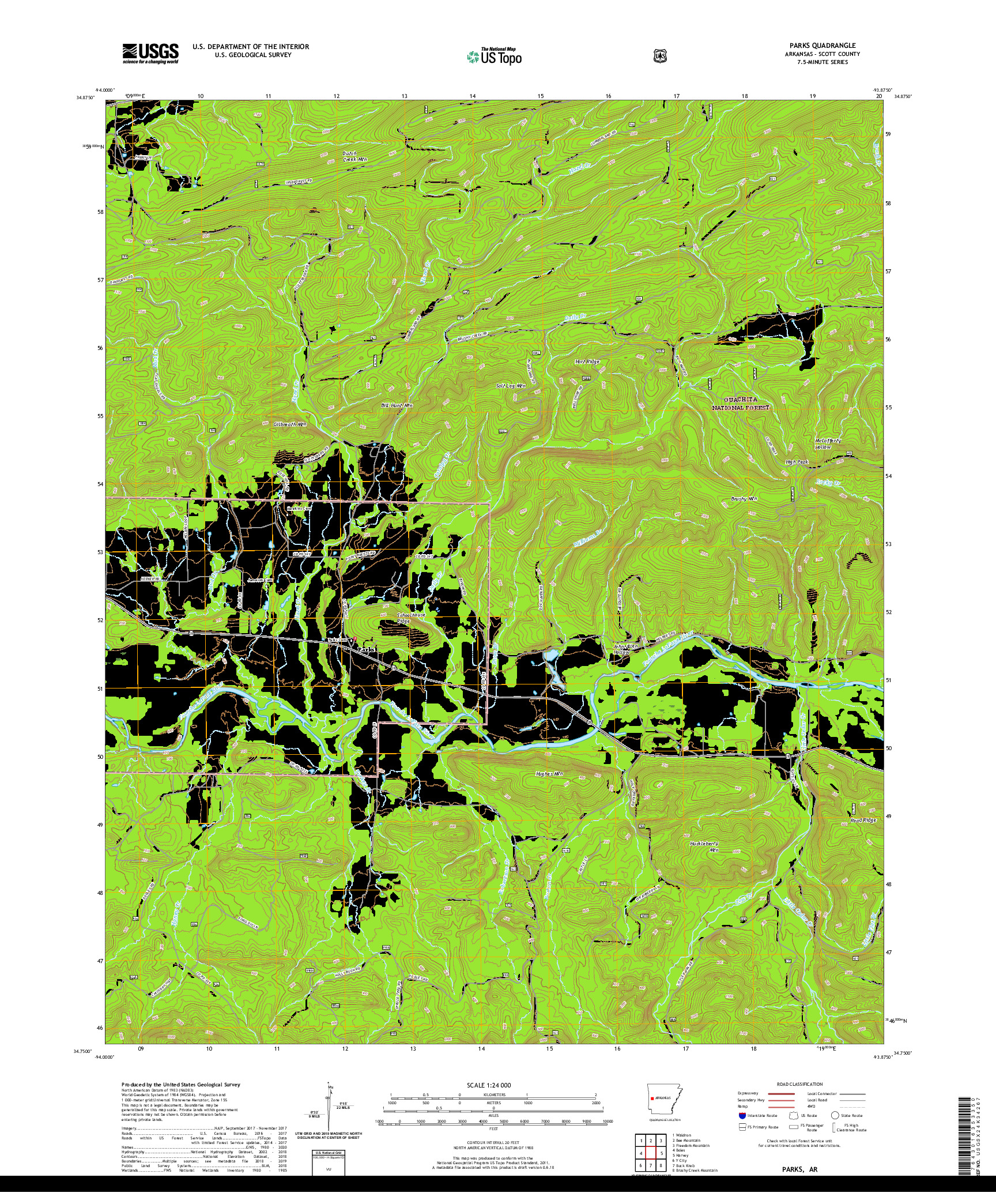 USGS US TOPO 7.5-MINUTE MAP FOR PARKS, AR 2020