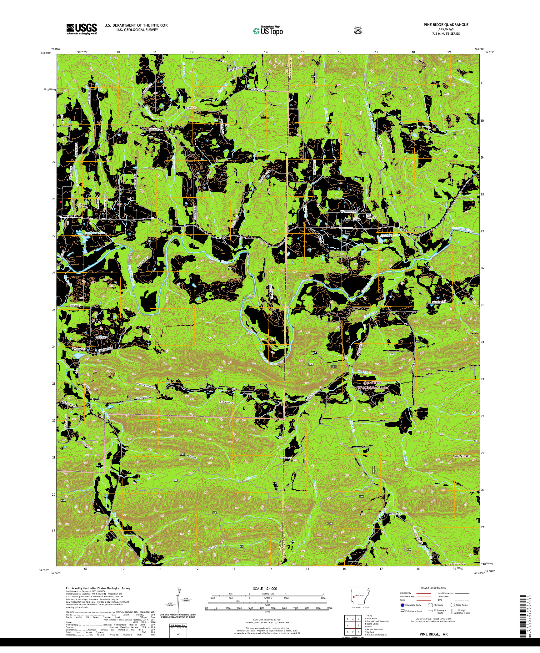 USGS US TOPO 7.5-MINUTE MAP FOR PINE RIDGE, AR 2020