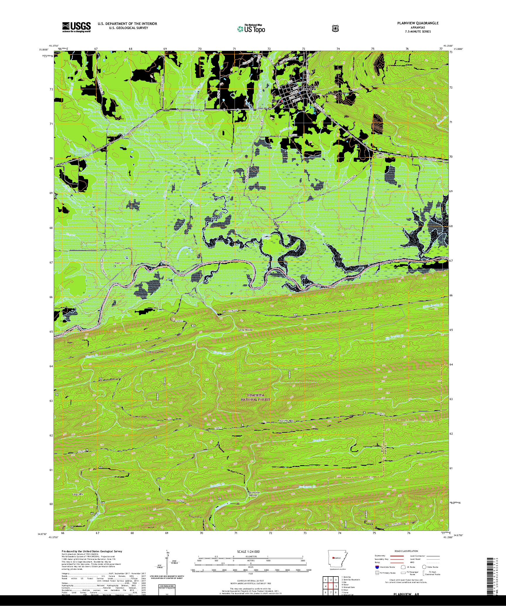 USGS US TOPO 7.5-MINUTE MAP FOR PLAINVIEW, AR 2020