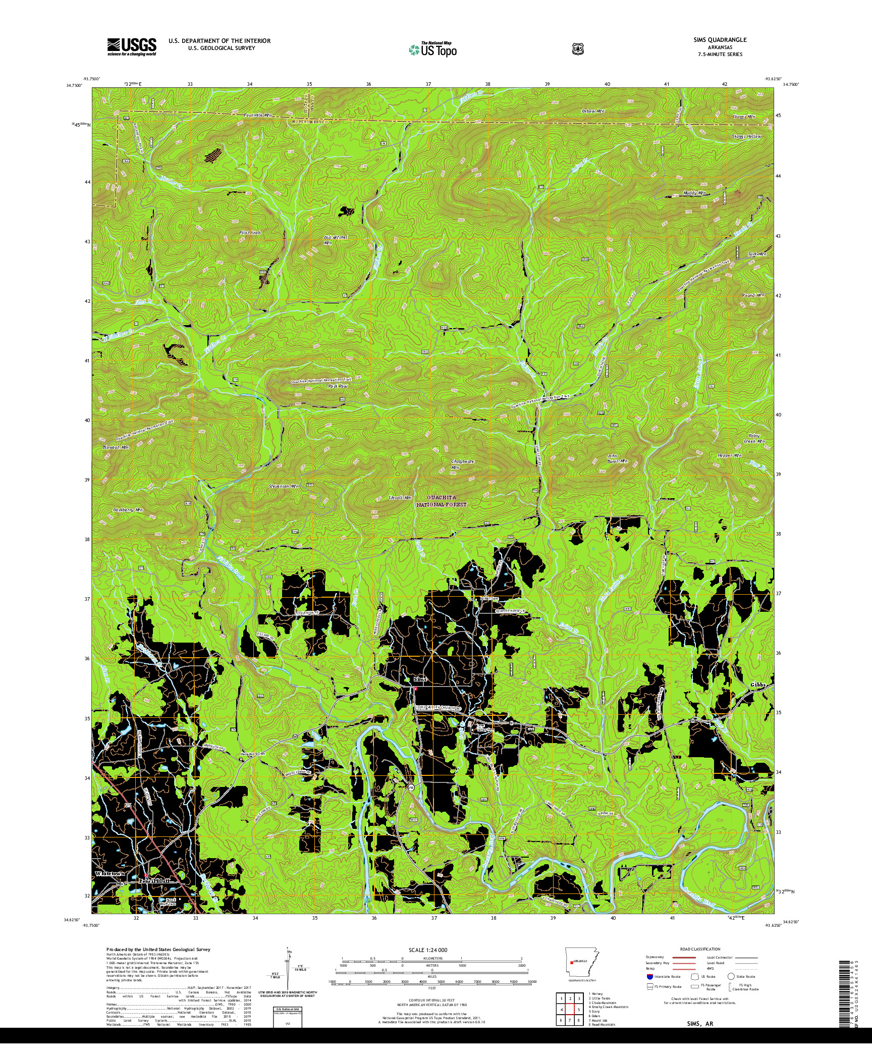 USGS US TOPO 7.5-MINUTE MAP FOR SIMS, AR 2020