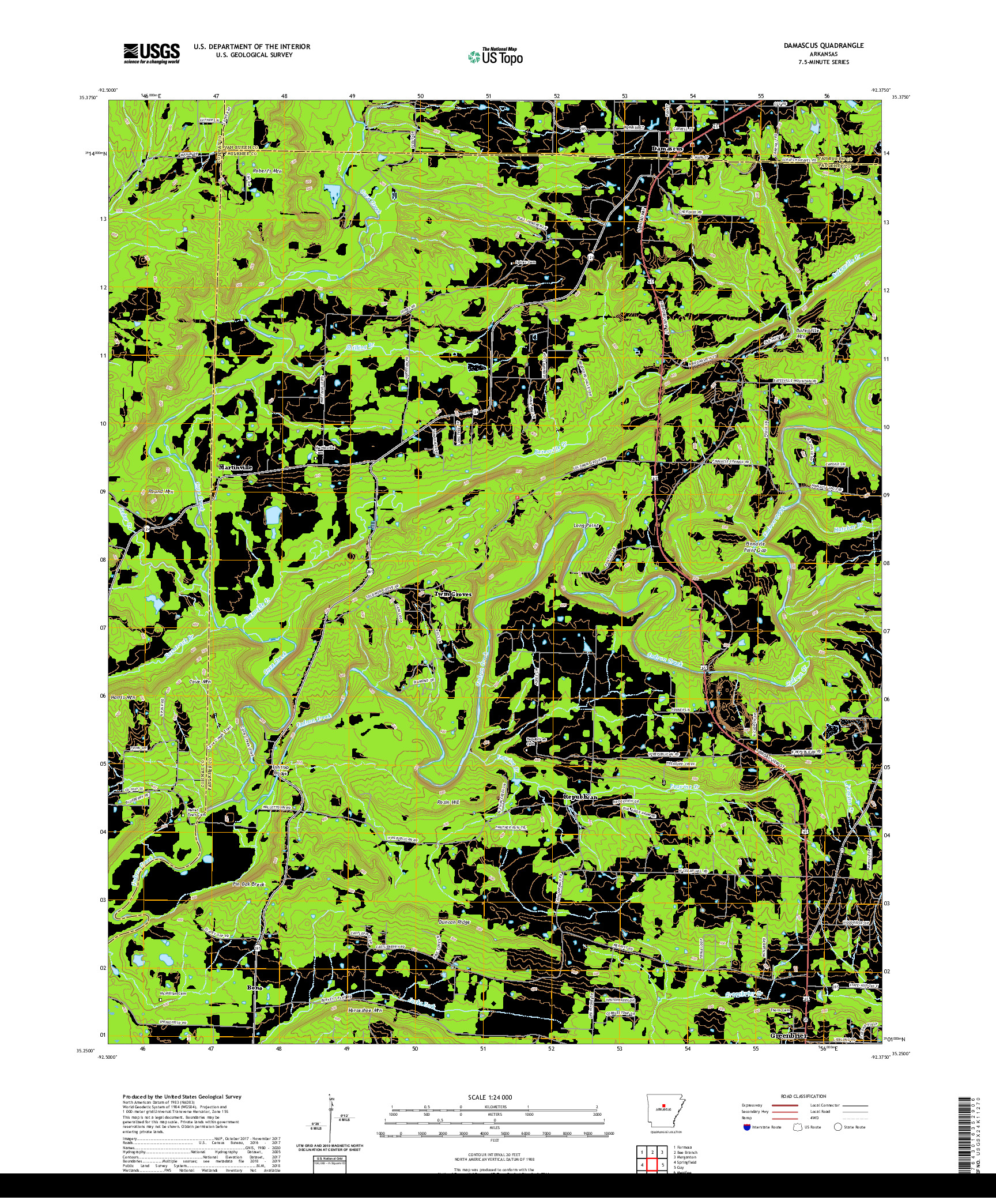 USGS US TOPO 7.5-MINUTE MAP FOR DAMASCUS, AR 2020