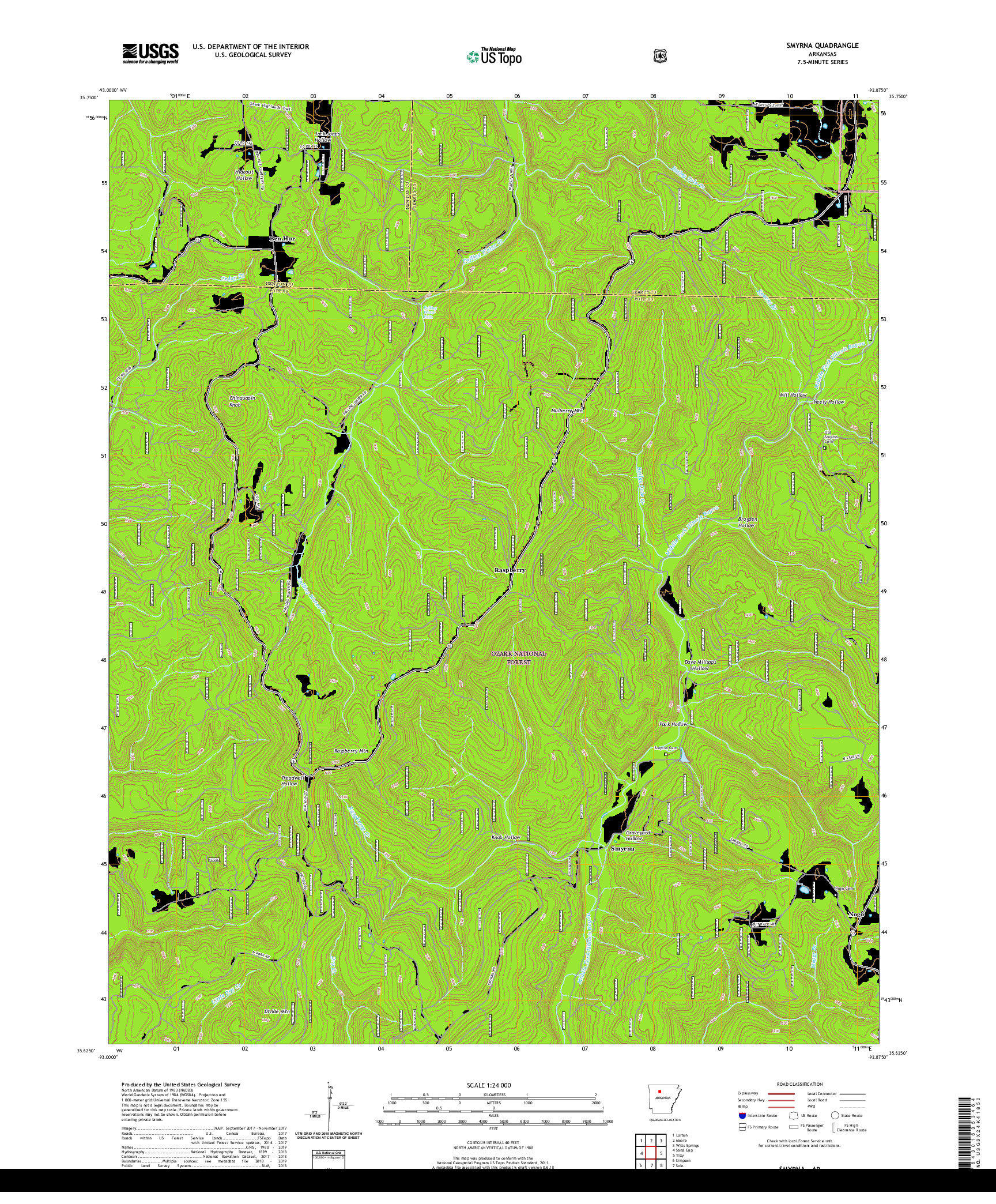 USGS US TOPO 7.5-MINUTE MAP FOR SMYRNA, AR 2020