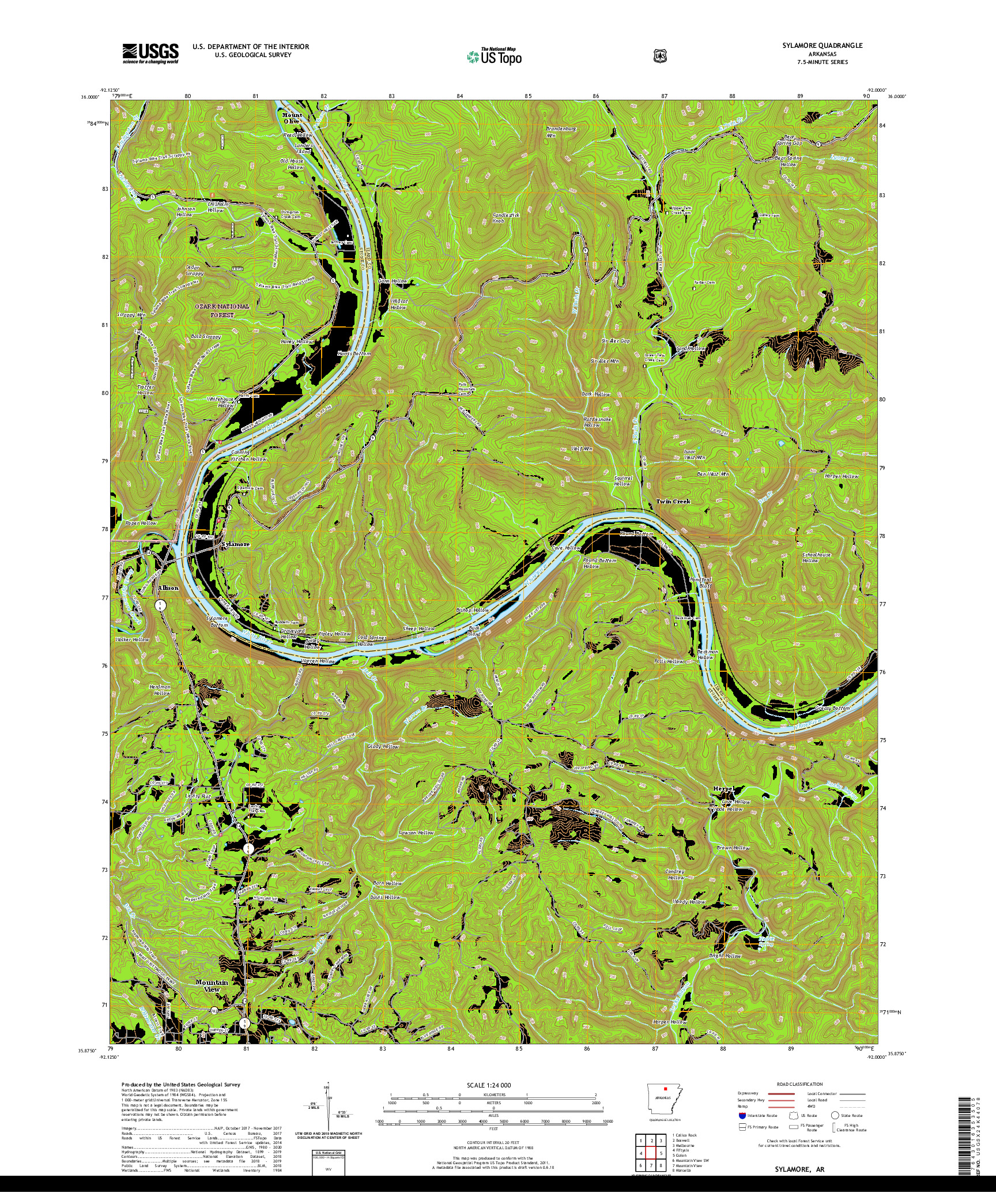 USGS US TOPO 7.5-MINUTE MAP FOR SYLAMORE, AR 2020