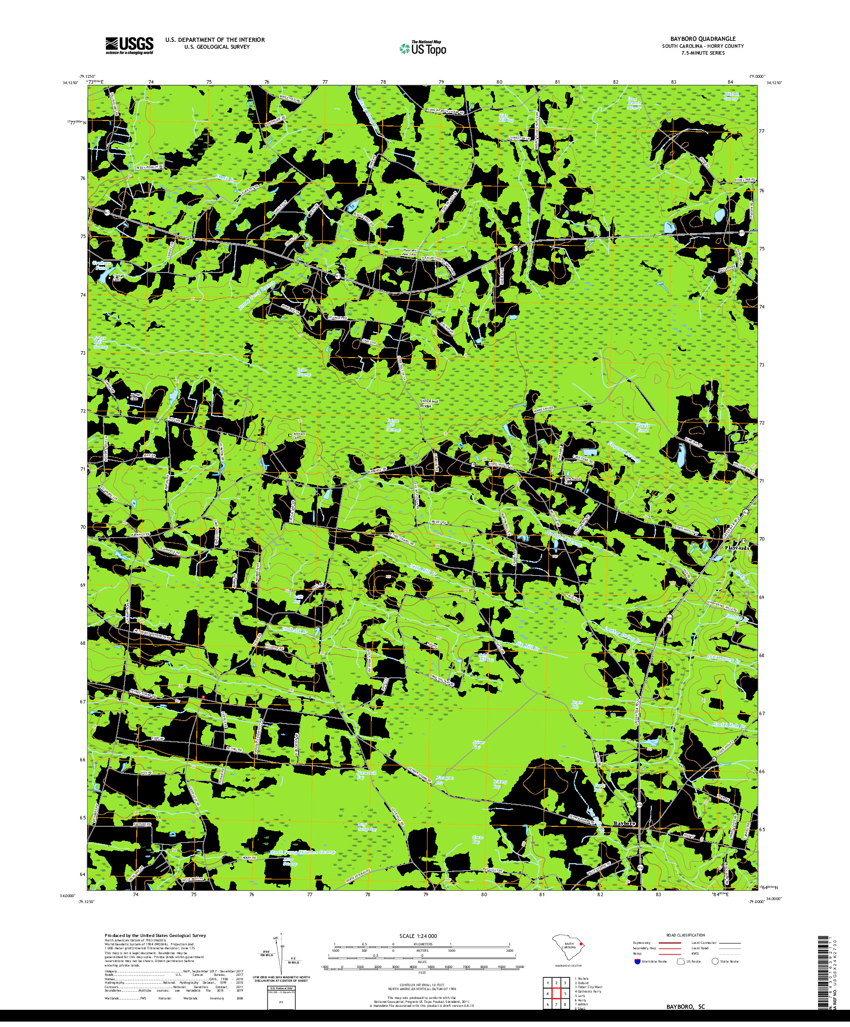 USGS US TOPO 7.5-MINUTE MAP FOR BAYBORO, SC 2020