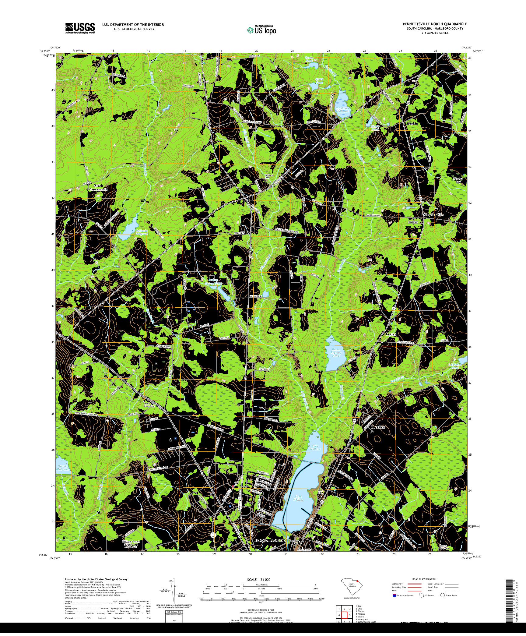 USGS US TOPO 7.5-MINUTE MAP FOR BENNETTSVILLE NORTH, SC 2020