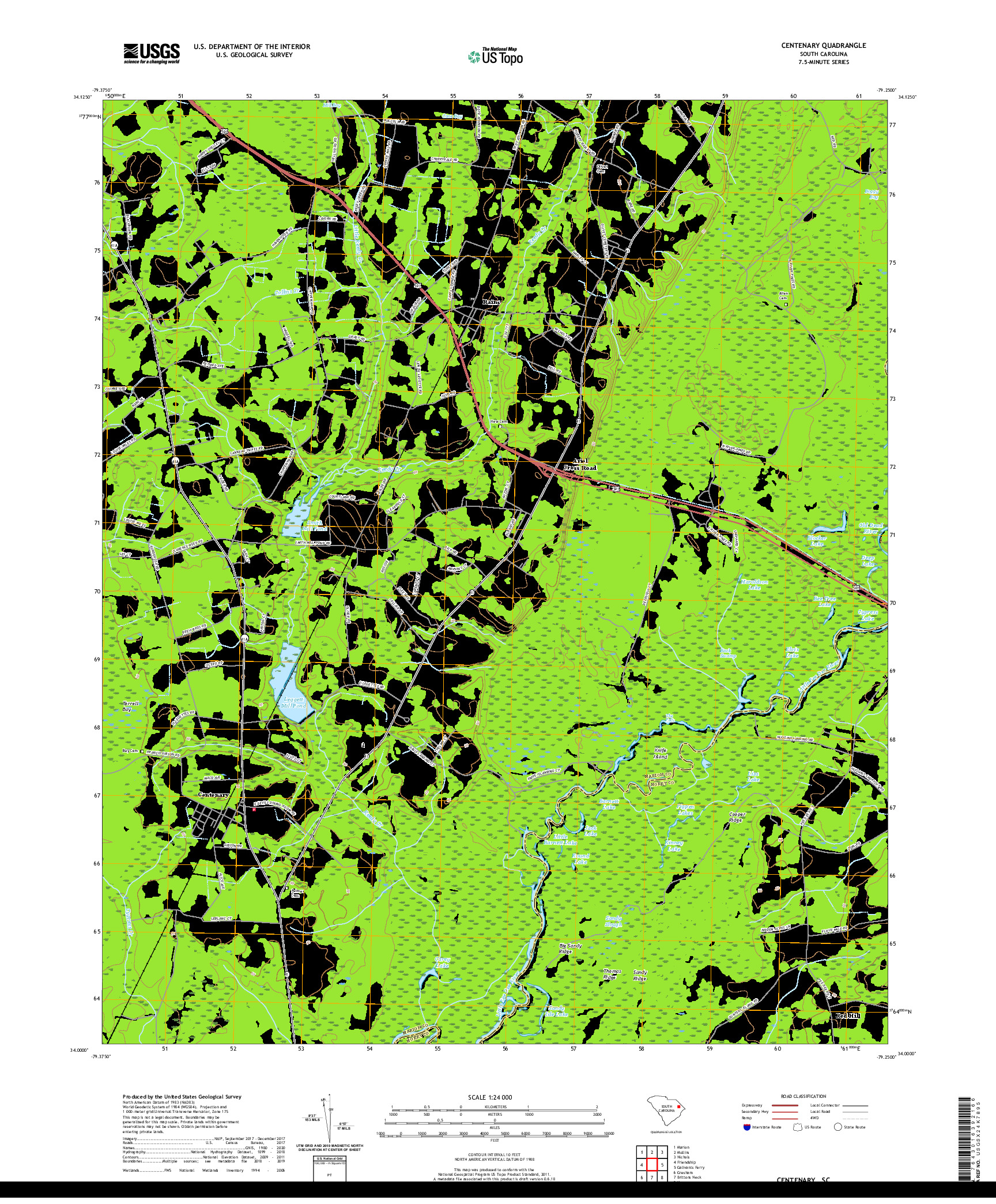 USGS US TOPO 7.5-MINUTE MAP FOR CENTENARY, SC 2020