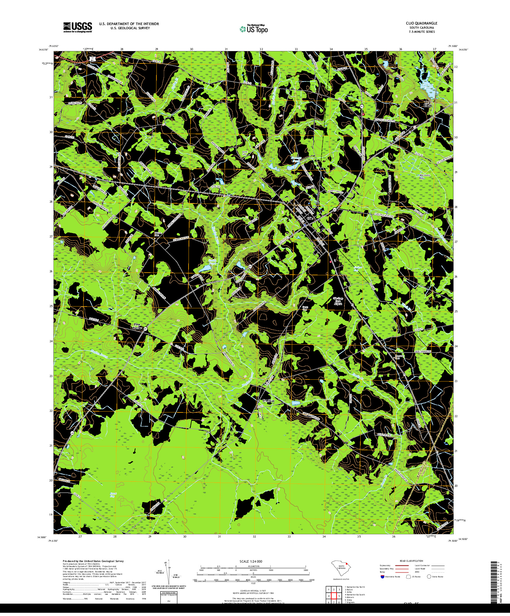 USGS US TOPO 7.5-MINUTE MAP FOR CLIO, SC 2020