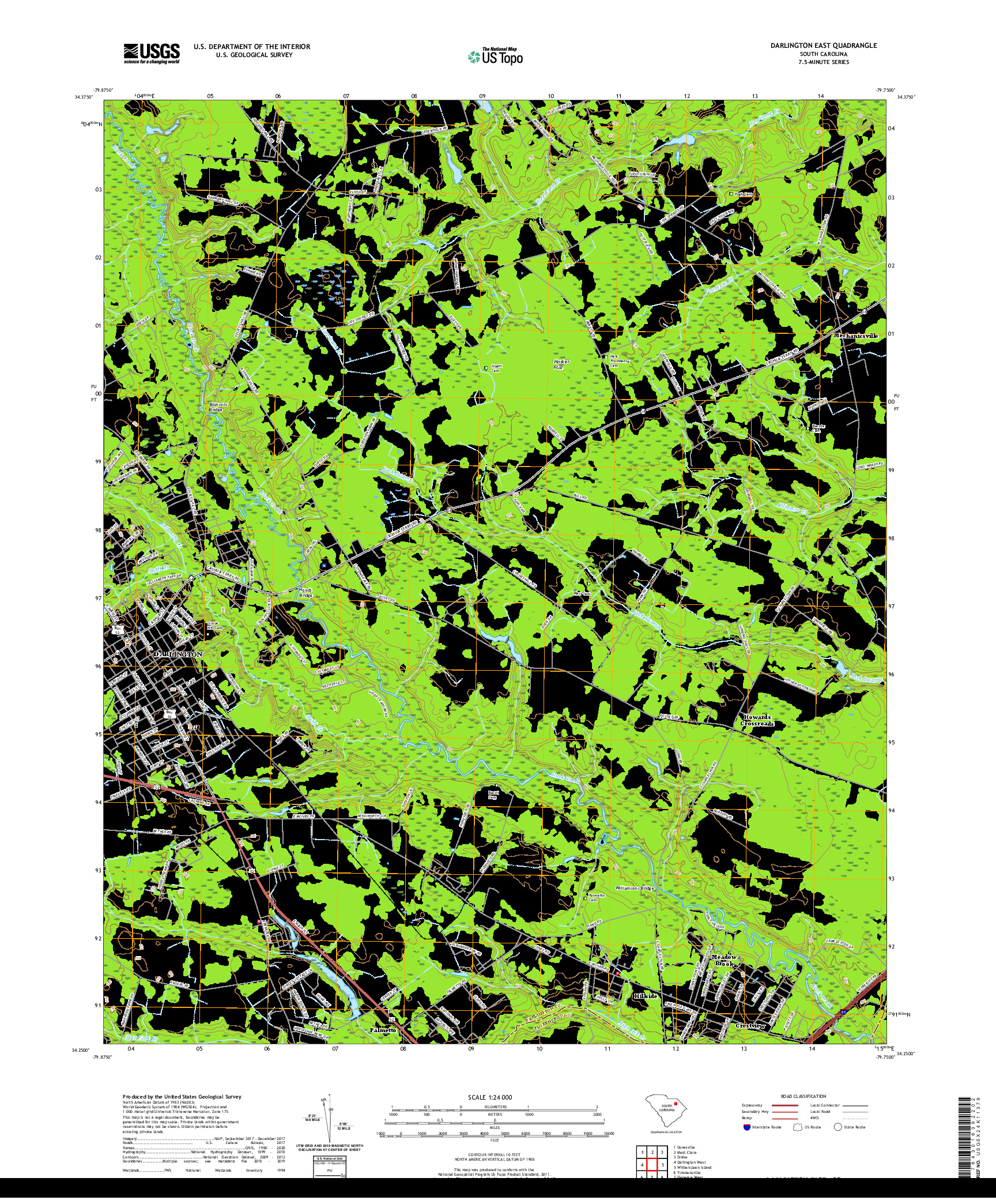 USGS US TOPO 7.5-MINUTE MAP FOR DARLINGTON EAST, SC 2020