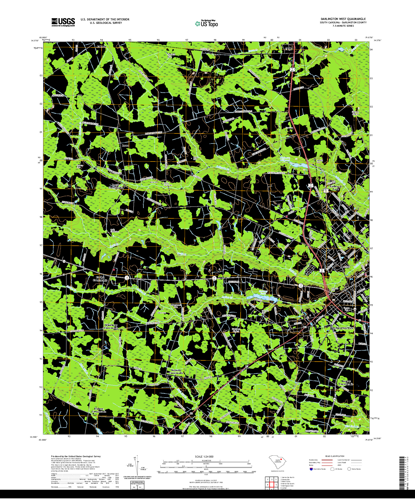 USGS US TOPO 7.5-MINUTE MAP FOR DARLINGTON WEST, SC 2020