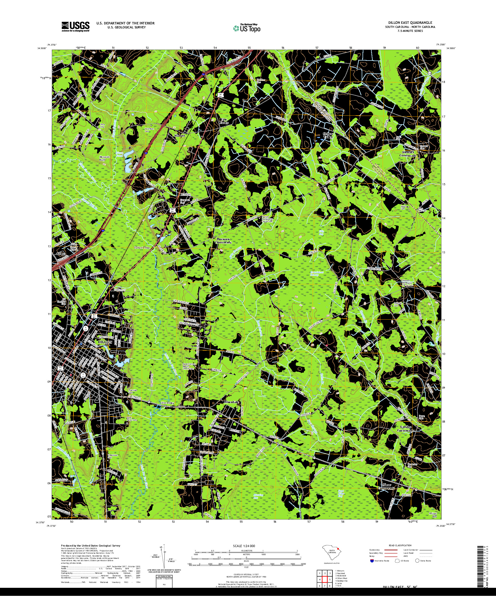 USGS US TOPO 7.5-MINUTE MAP FOR DILLON EAST, SC,NC 2020