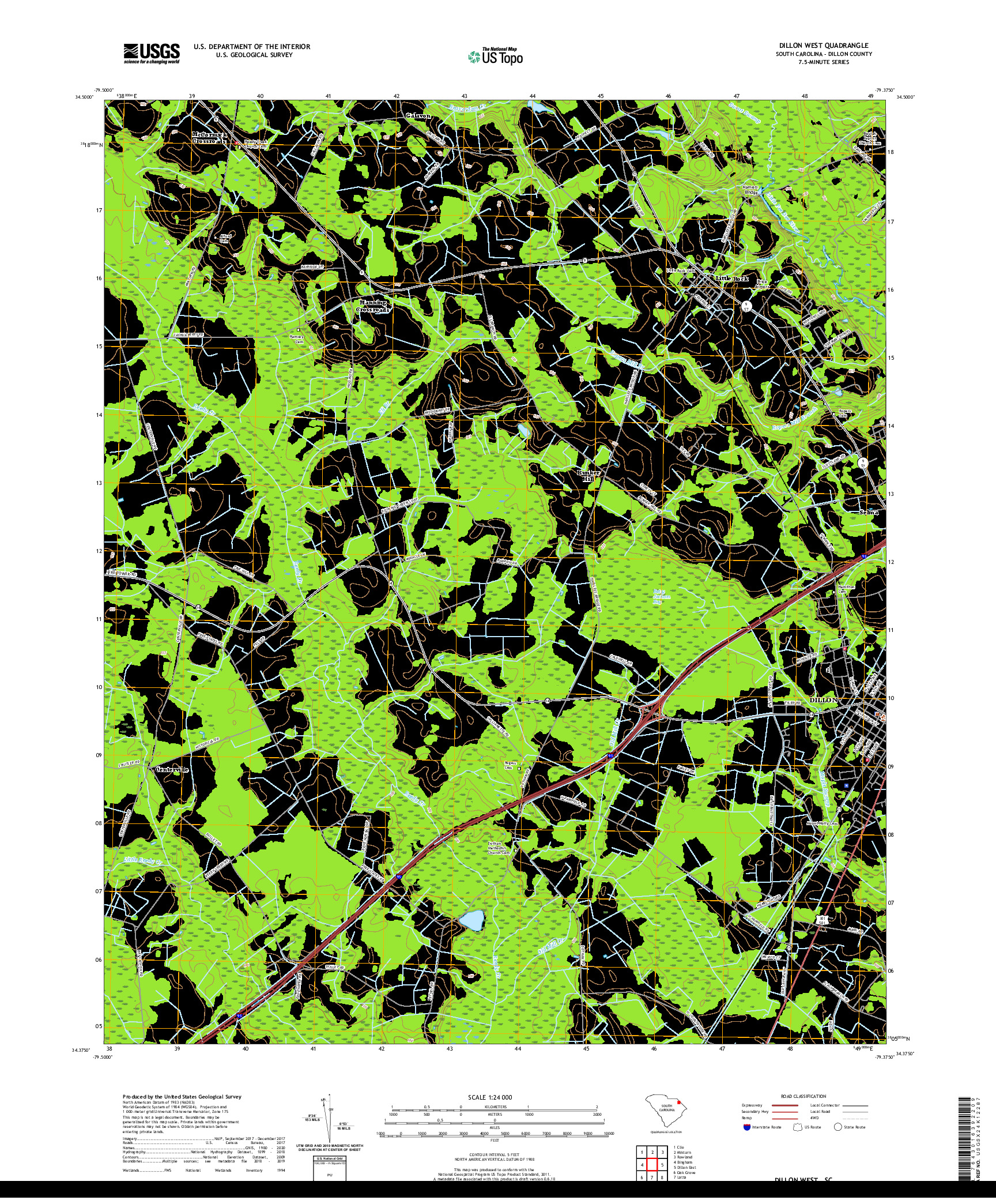 USGS US TOPO 7.5-MINUTE MAP FOR DILLON WEST, SC 2020