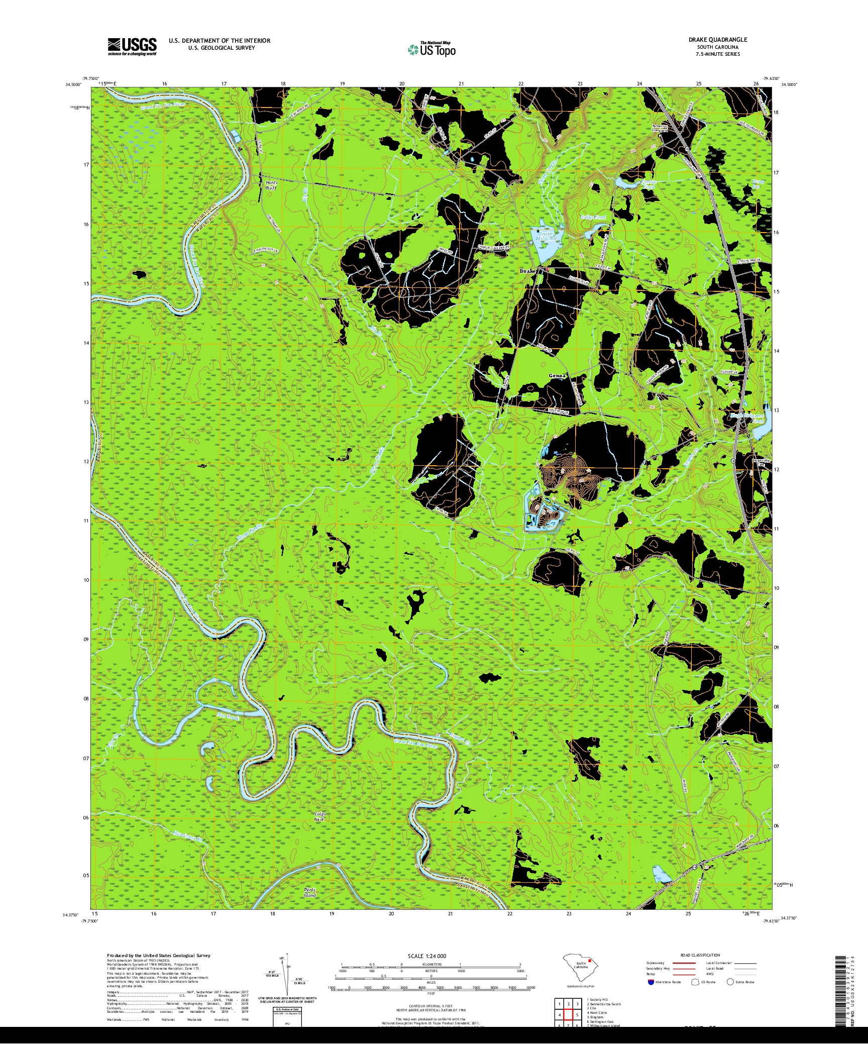 USGS US TOPO 7.5-MINUTE MAP FOR DRAKE, SC 2020