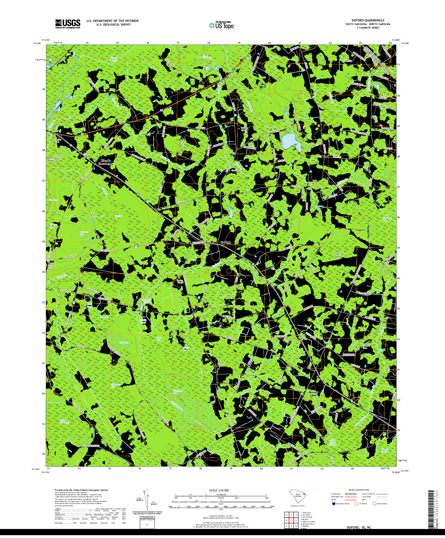 USGS US TOPO 7.5-MINUTE MAP FOR DUFORD, SC,NC 2020