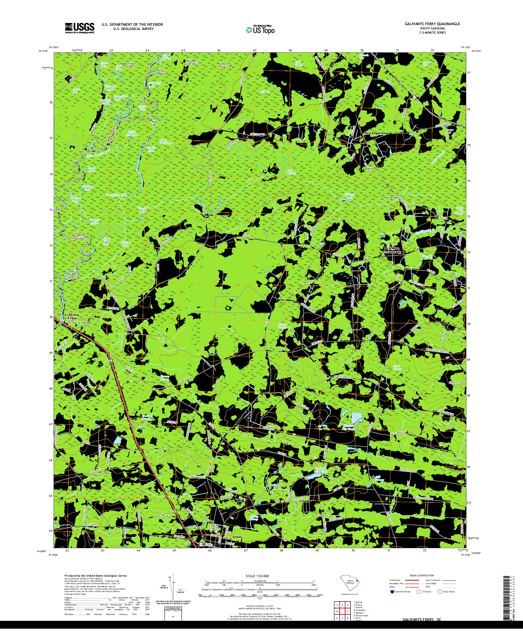 USGS US TOPO 7.5-MINUTE MAP FOR GALIVANTS FERRY, SC 2020