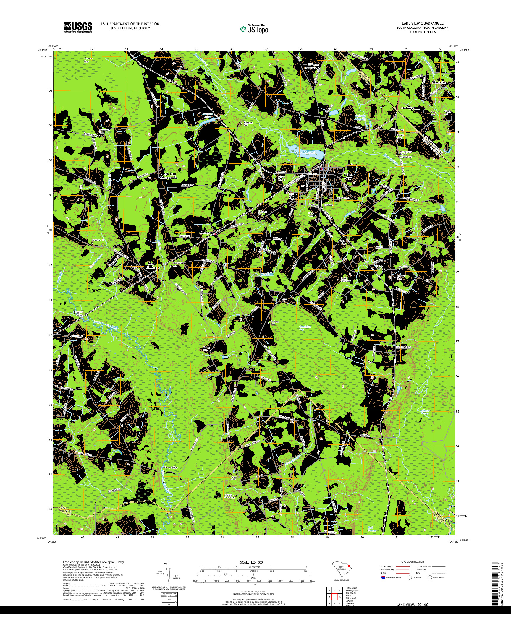 USGS US TOPO 7.5-MINUTE MAP FOR LAKE VIEW, SC,NC 2020