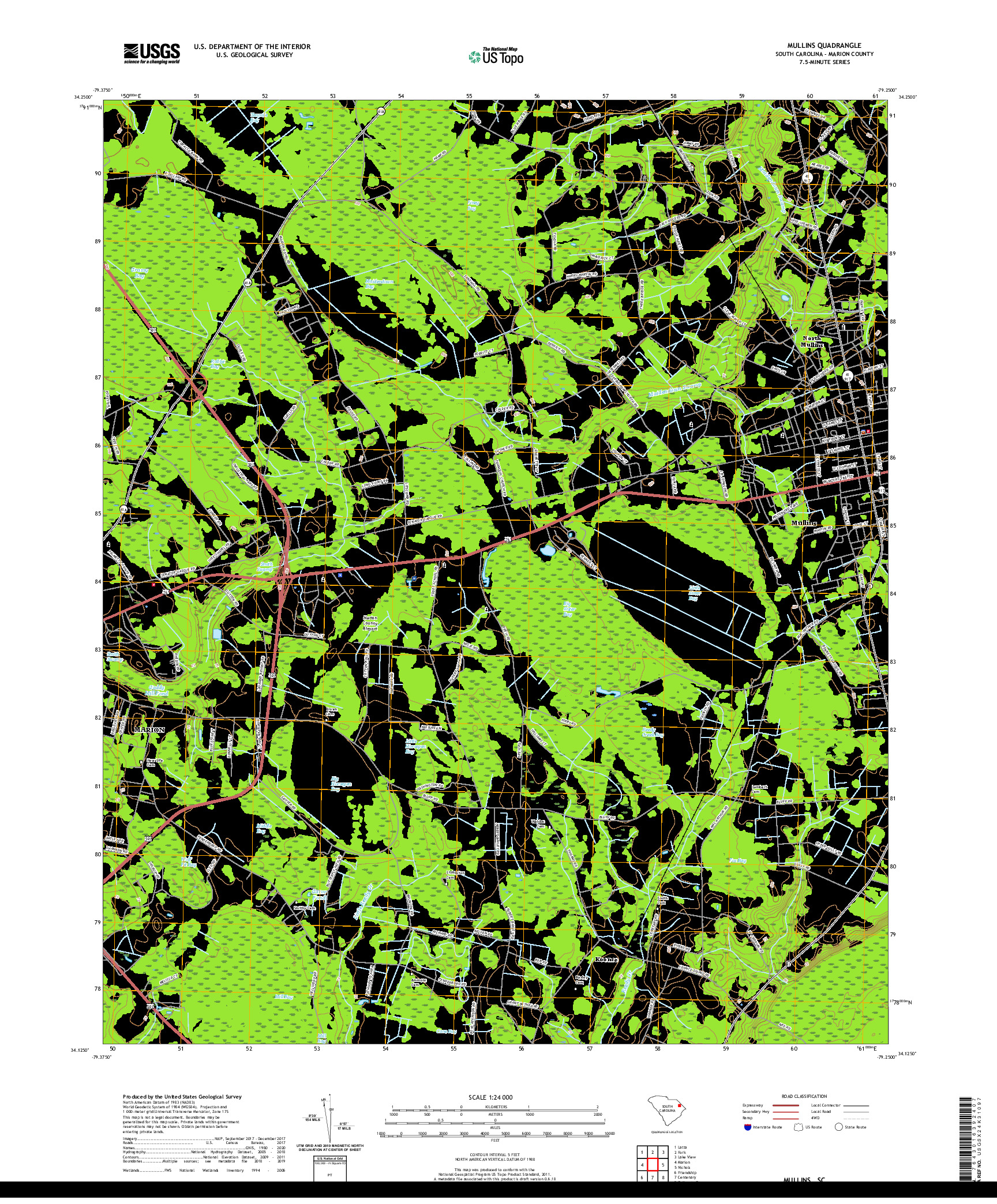 USGS US TOPO 7.5-MINUTE MAP FOR MULLINS, SC 2020