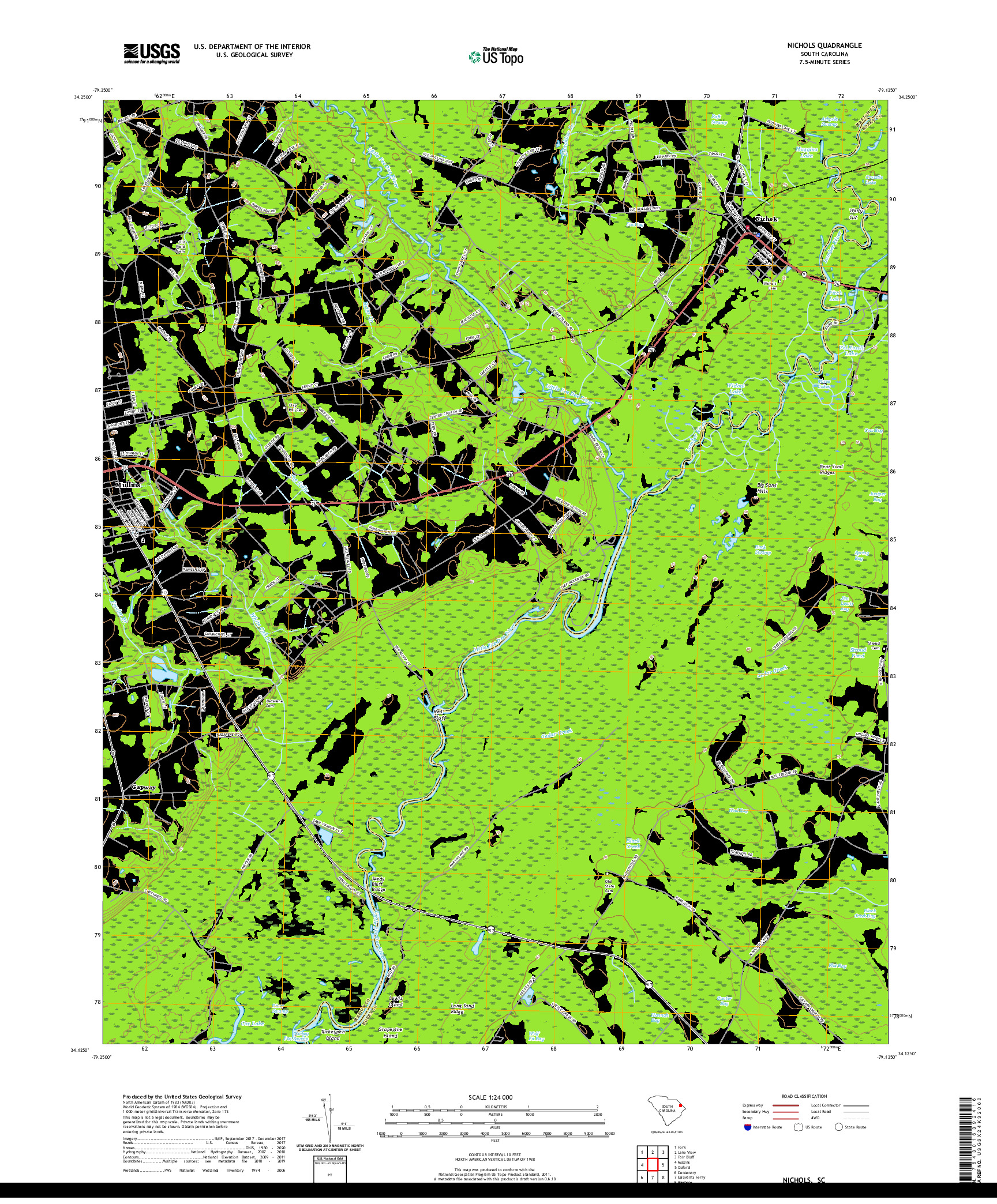 USGS US TOPO 7.5-MINUTE MAP FOR NICHOLS, SC 2020