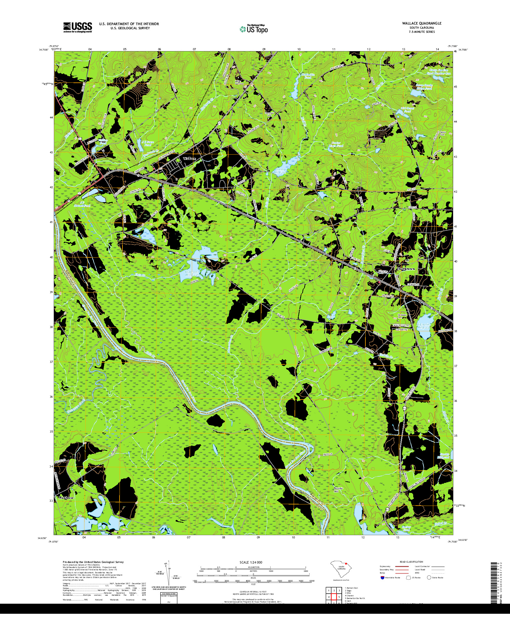 USGS US TOPO 7.5-MINUTE MAP FOR WALLACE, SC 2020